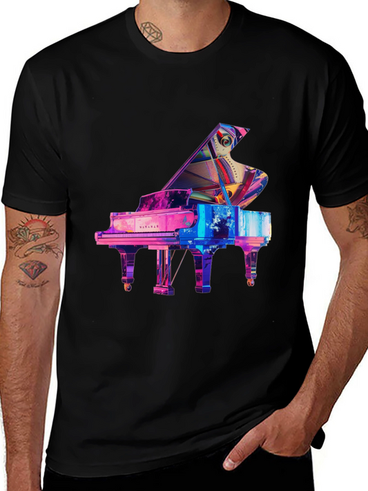 Abstract Grand Piano Graphic Tee - Stylish Music Lover Shirt