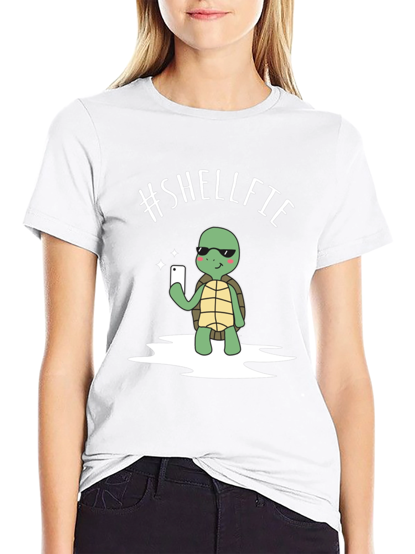 Funny #SHELLFIE Turtle Graphic T-Shirt
