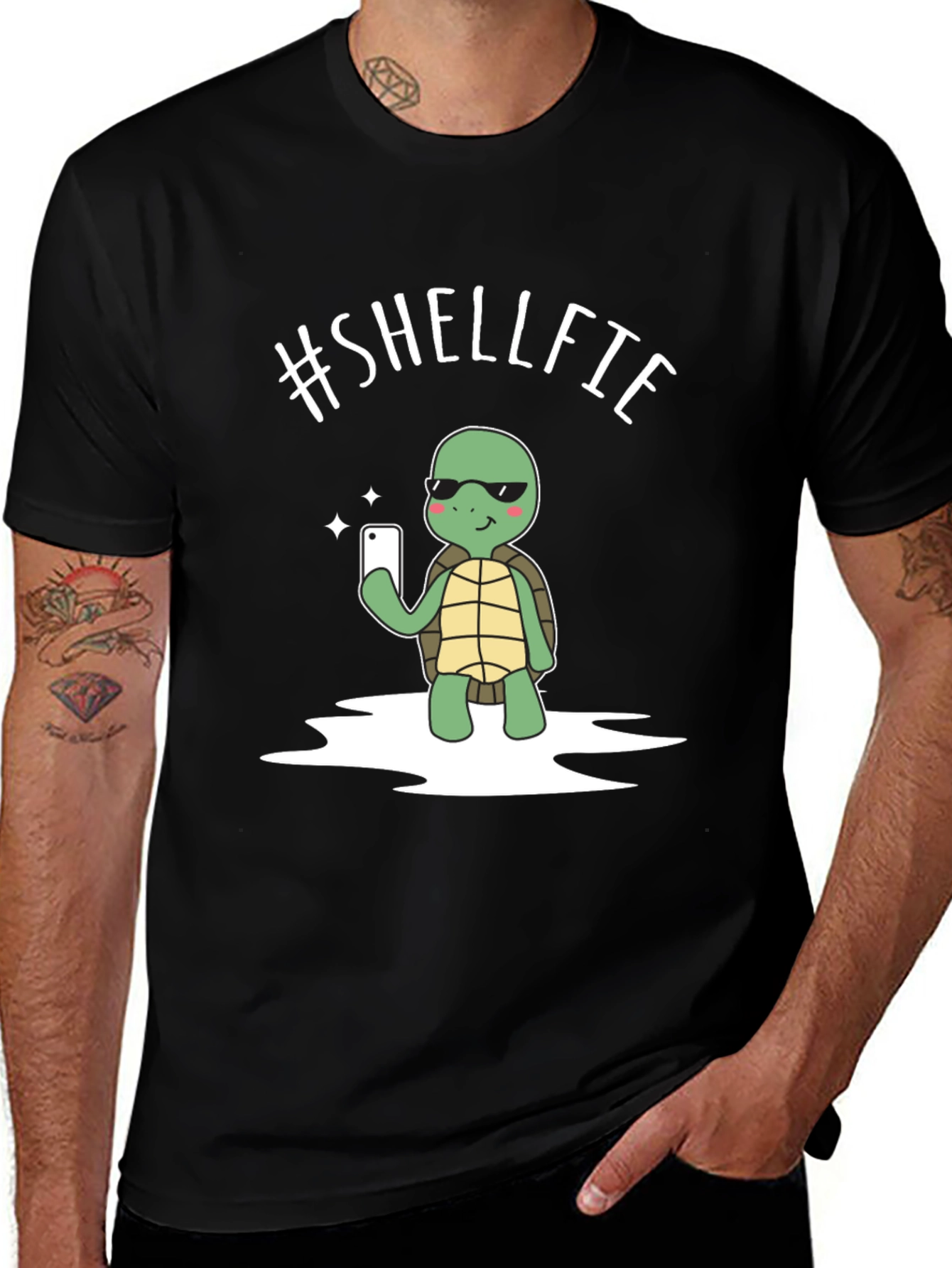 Funny #SHELLFIE Turtle Graphic T-Shirt