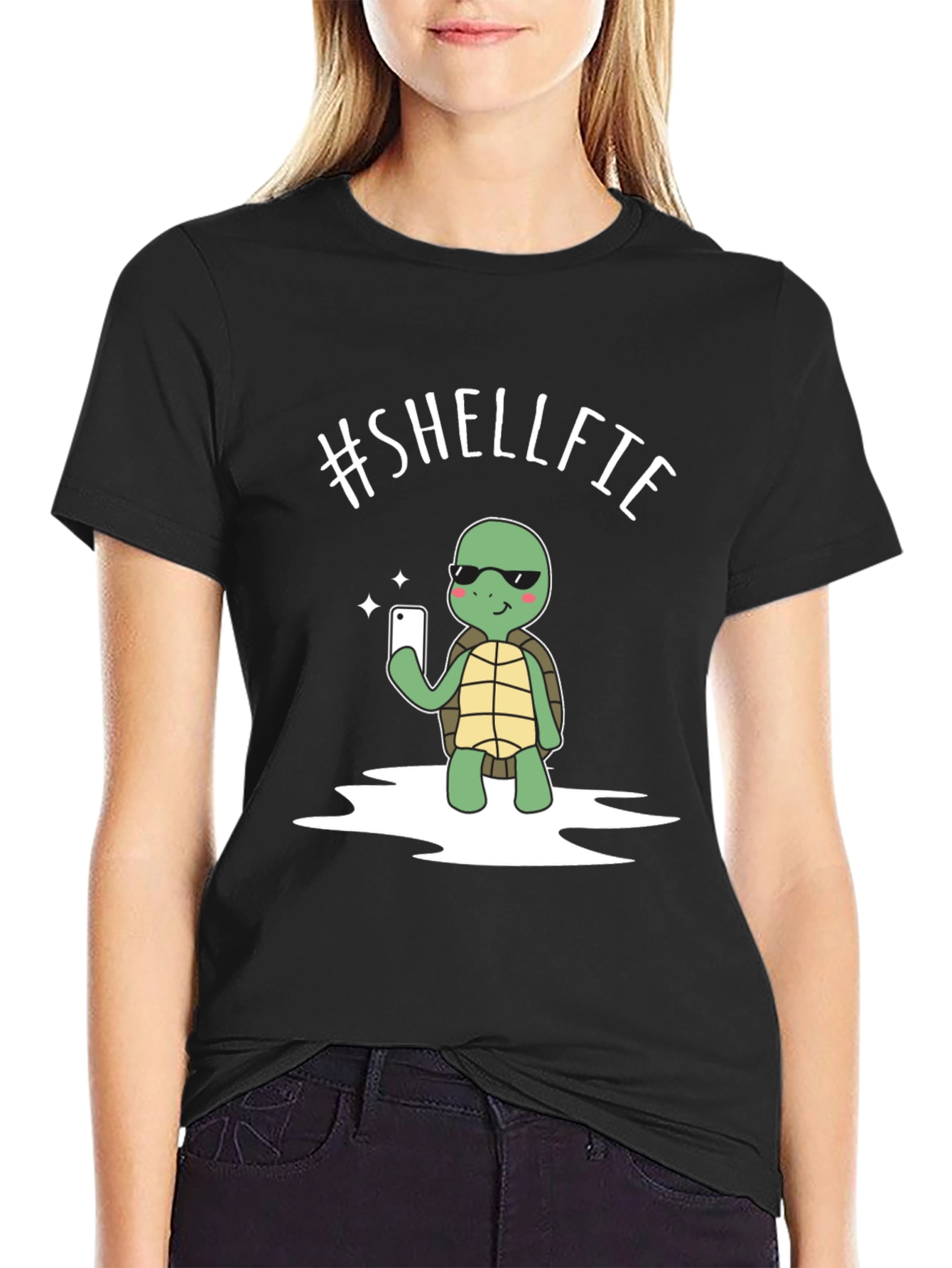 Funny #SHELLFIE Turtle Graphic T-Shirt