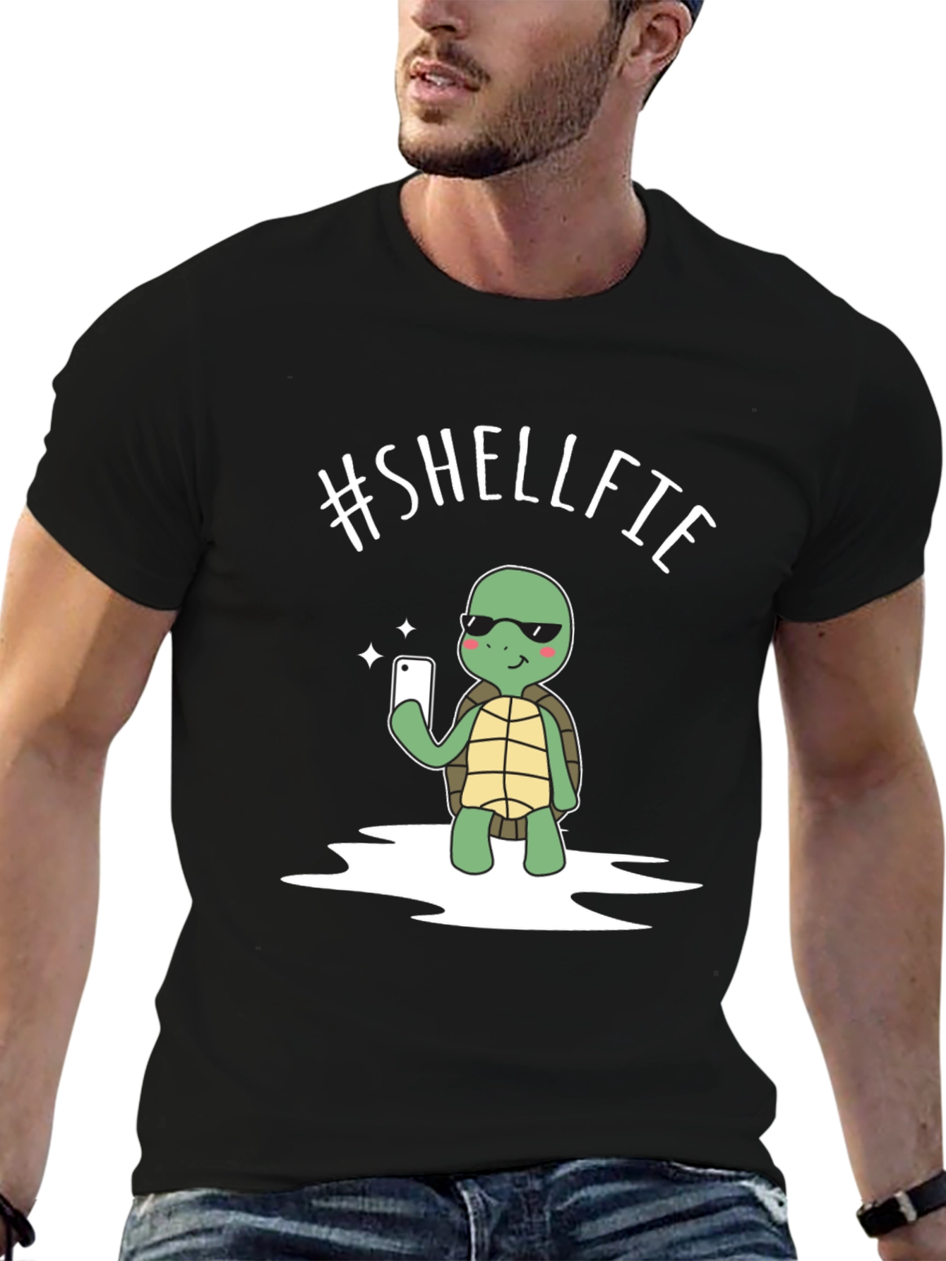 Funny #SHELLFIE Turtle Graphic T-Shirt