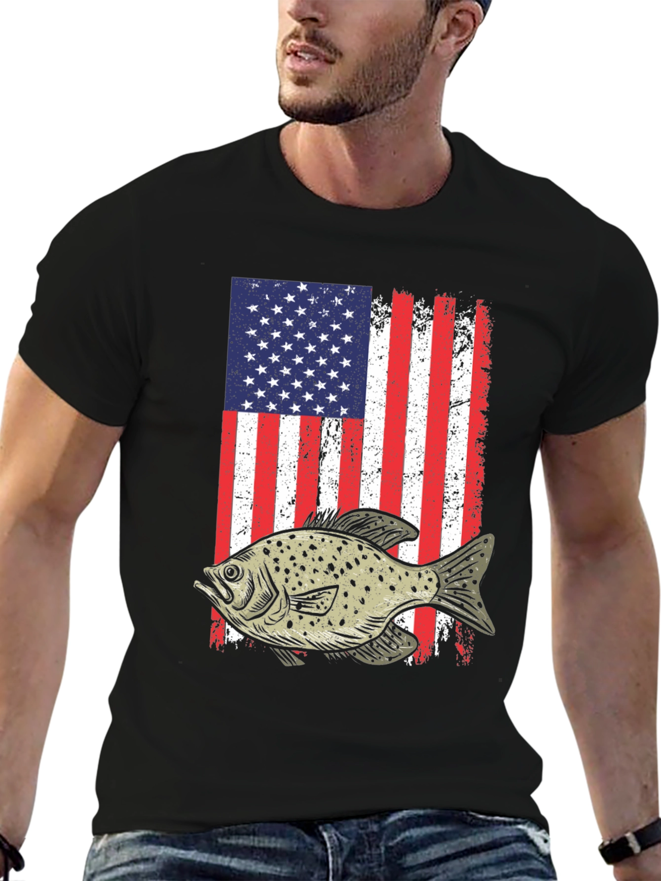 American Flag Fish Graphic T-Shirt