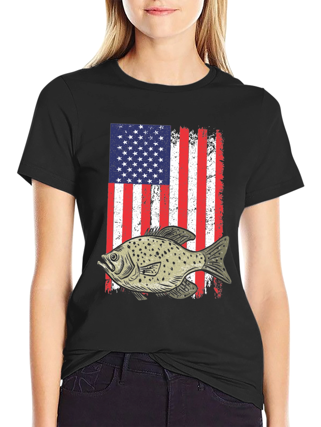 American Flag Fish Graphic T-Shirt