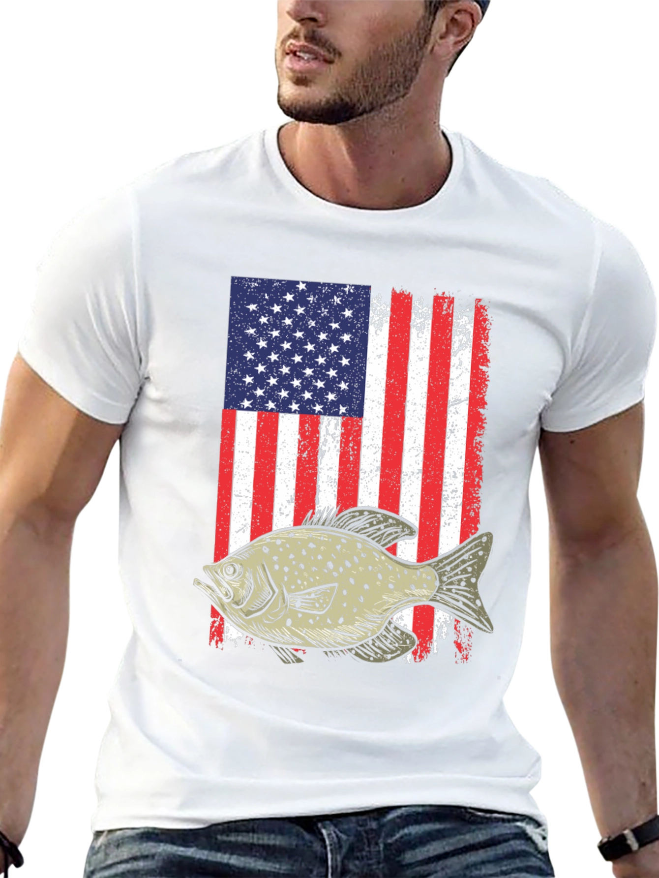 American Flag Fish Graphic T-Shirt