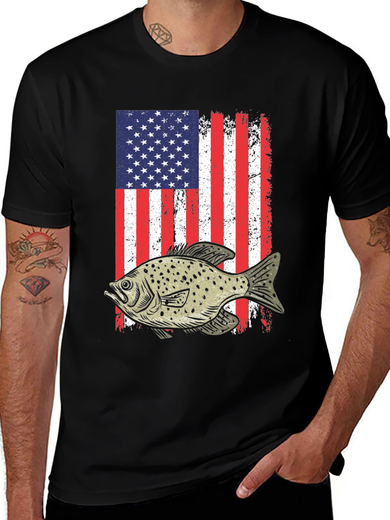 American Flag Fish Graphic T-Shirt