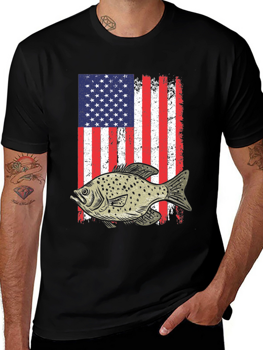 American Flag Fish Graphic T-Shirt