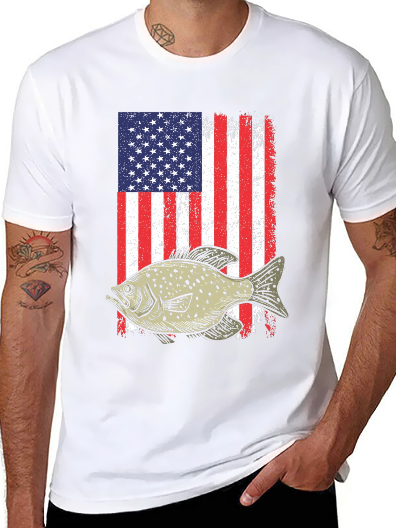 American Flag Fish Graphic T-Shirt