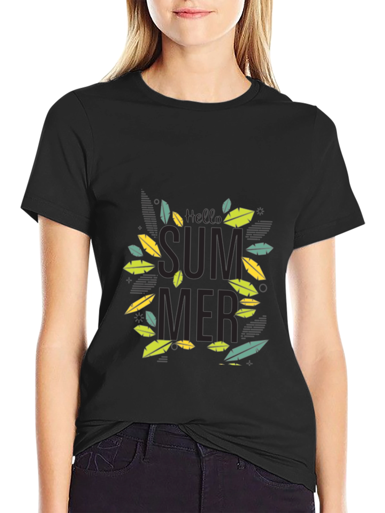Hello Summer Graphic Tee - Black Cotton Blend