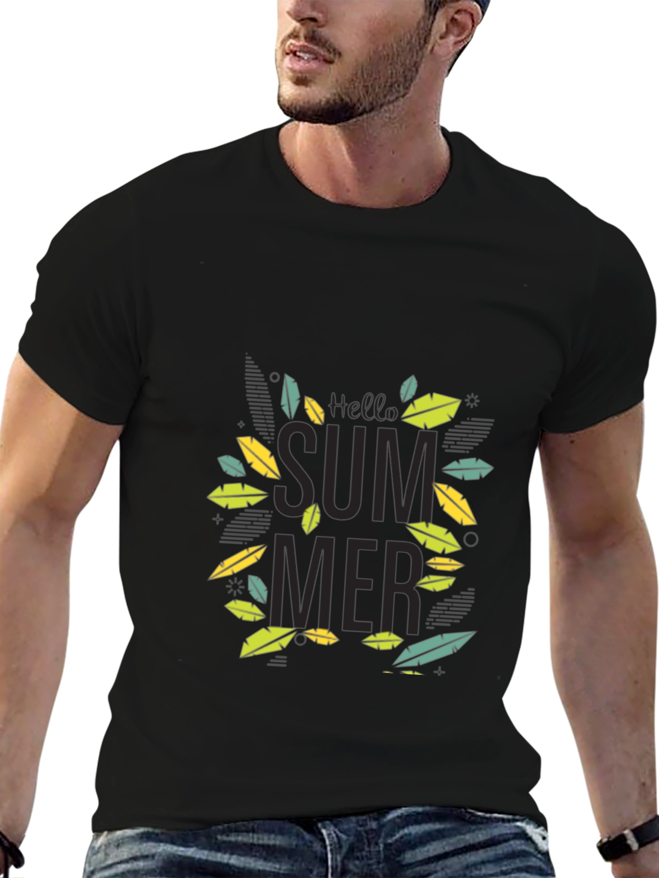 Hello Summer Graphic Tee - Black Cotton Blend