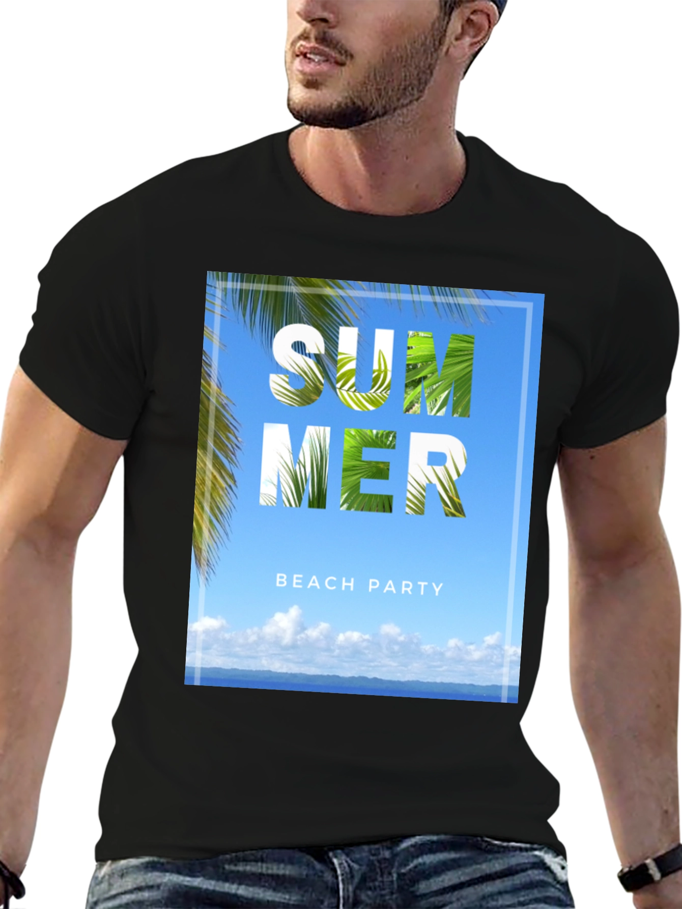 Summer Beach Party Graphic Tee - Black