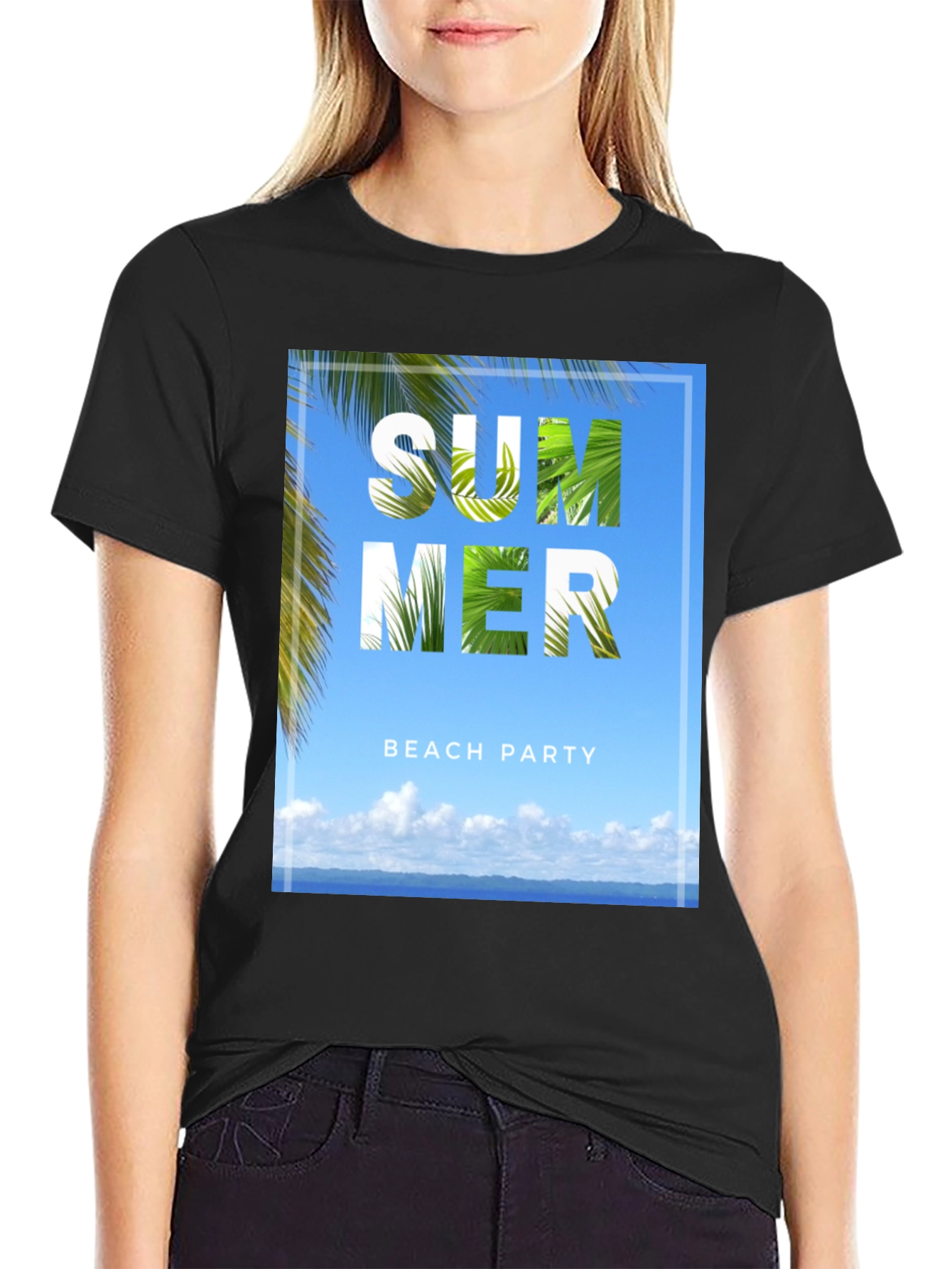 Summer Beach Party Graphic Tee - Black