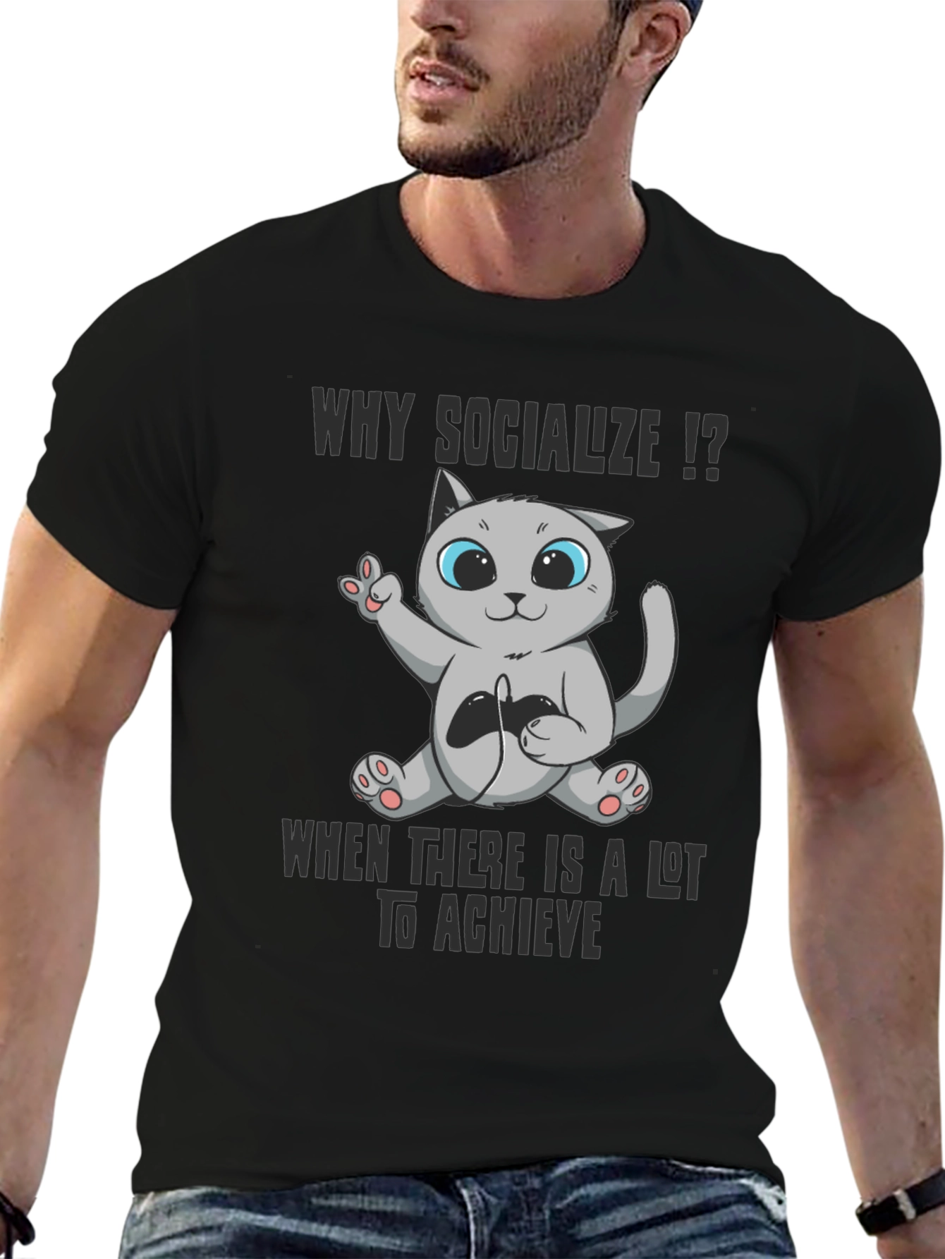 Gamer Cat T-Shirt: Why Socialize?