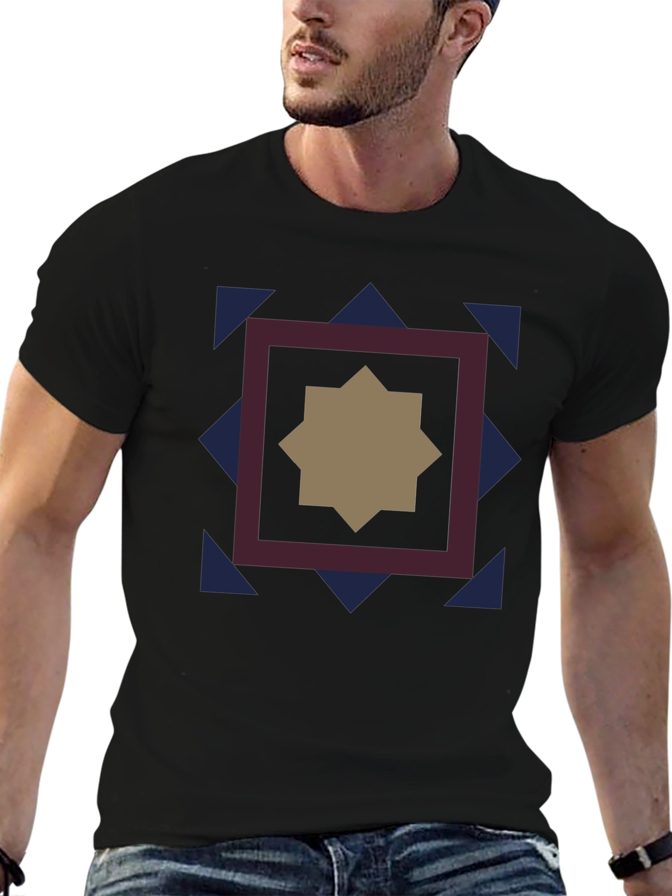 Geometric Star Graphic Black T-Shirt