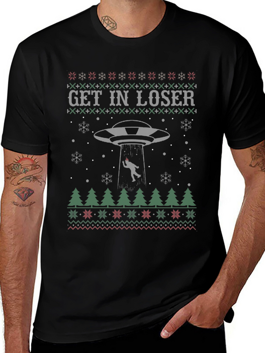 Get In Loser Alien Abduction Christmas Ugly T-Shirt