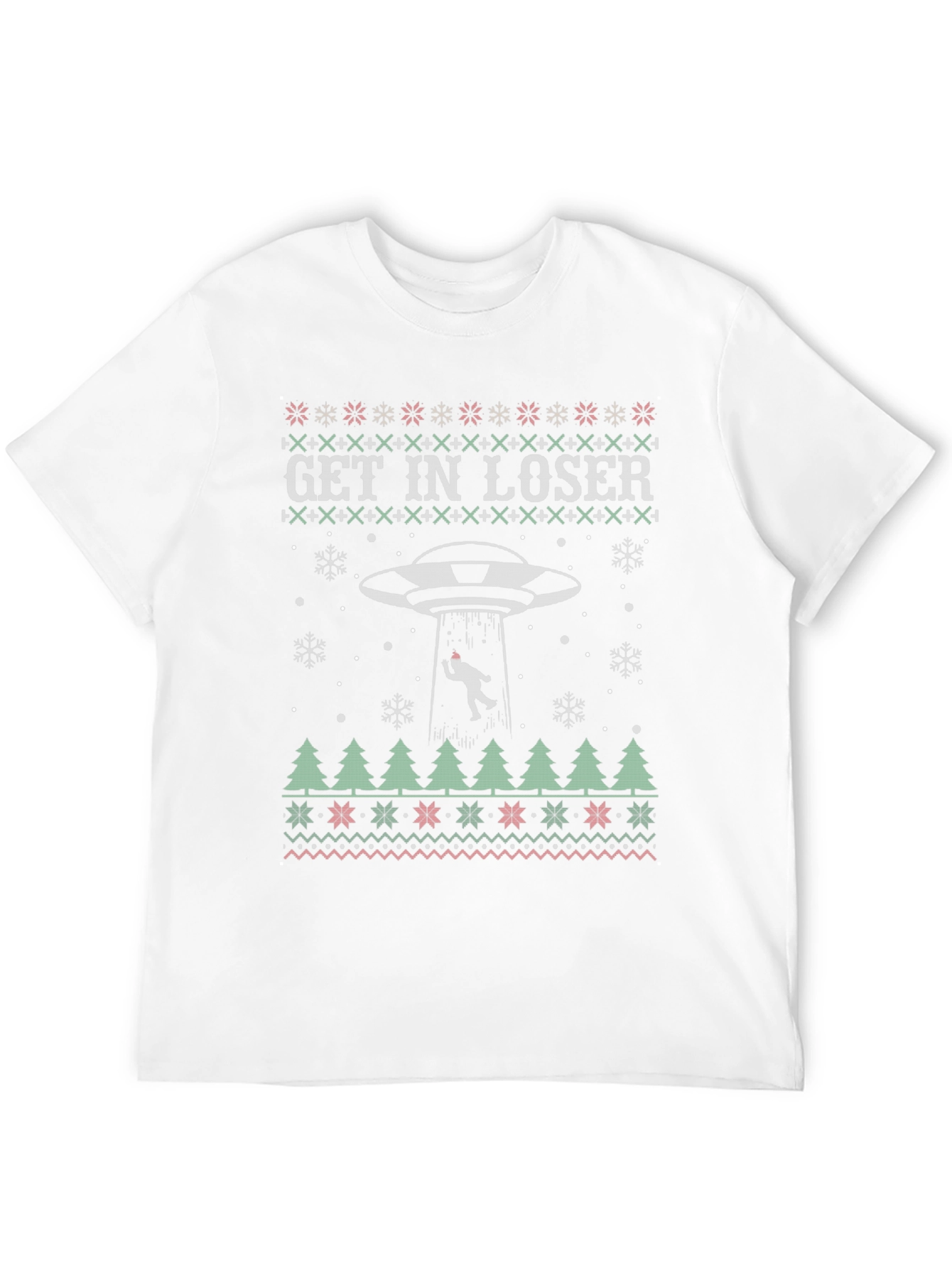 Get In Loser Alien Abduction Christmas Ugly T-Shirt