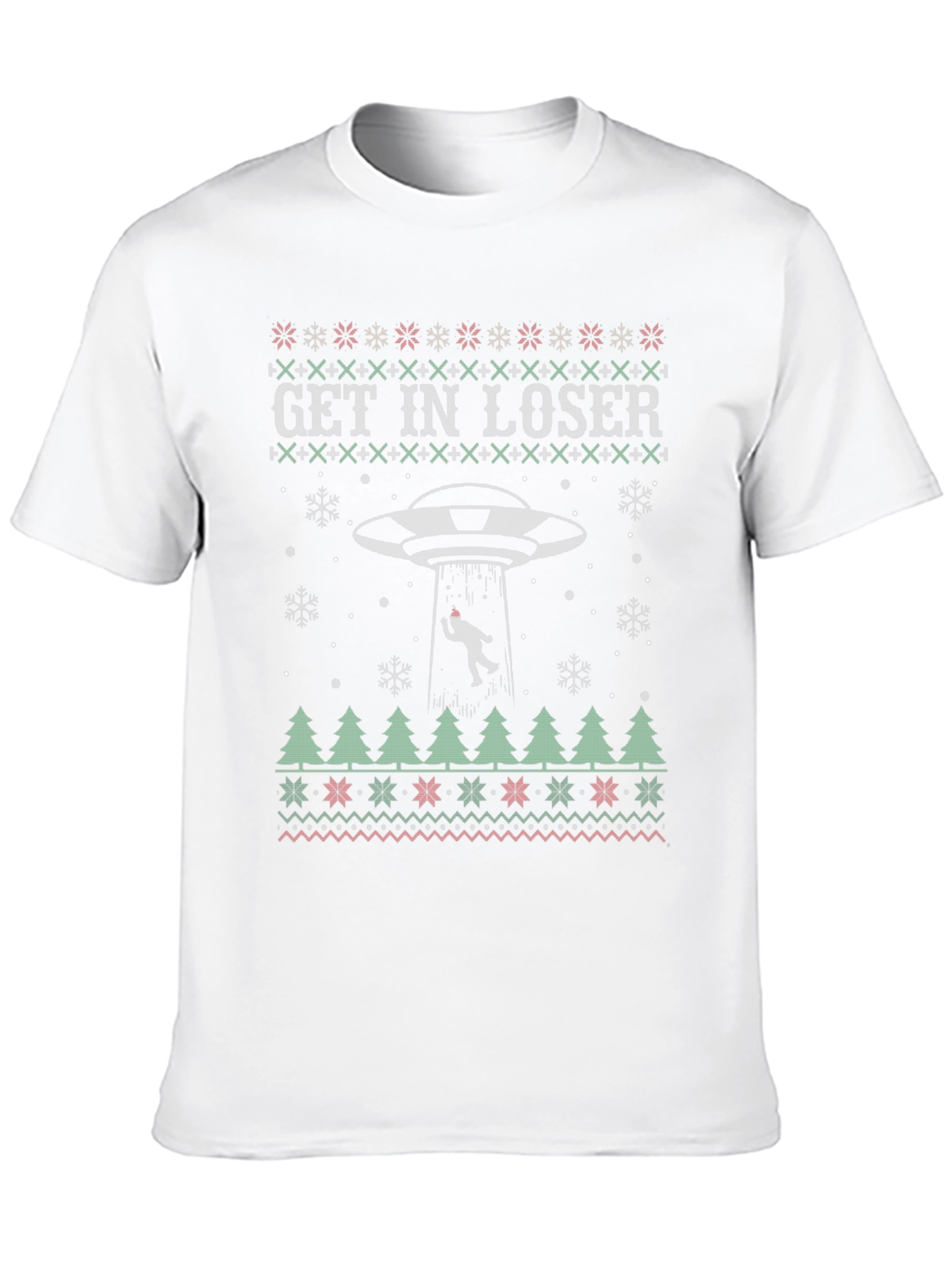 Get In Loser Alien Abduction Christmas Ugly T-Shirt