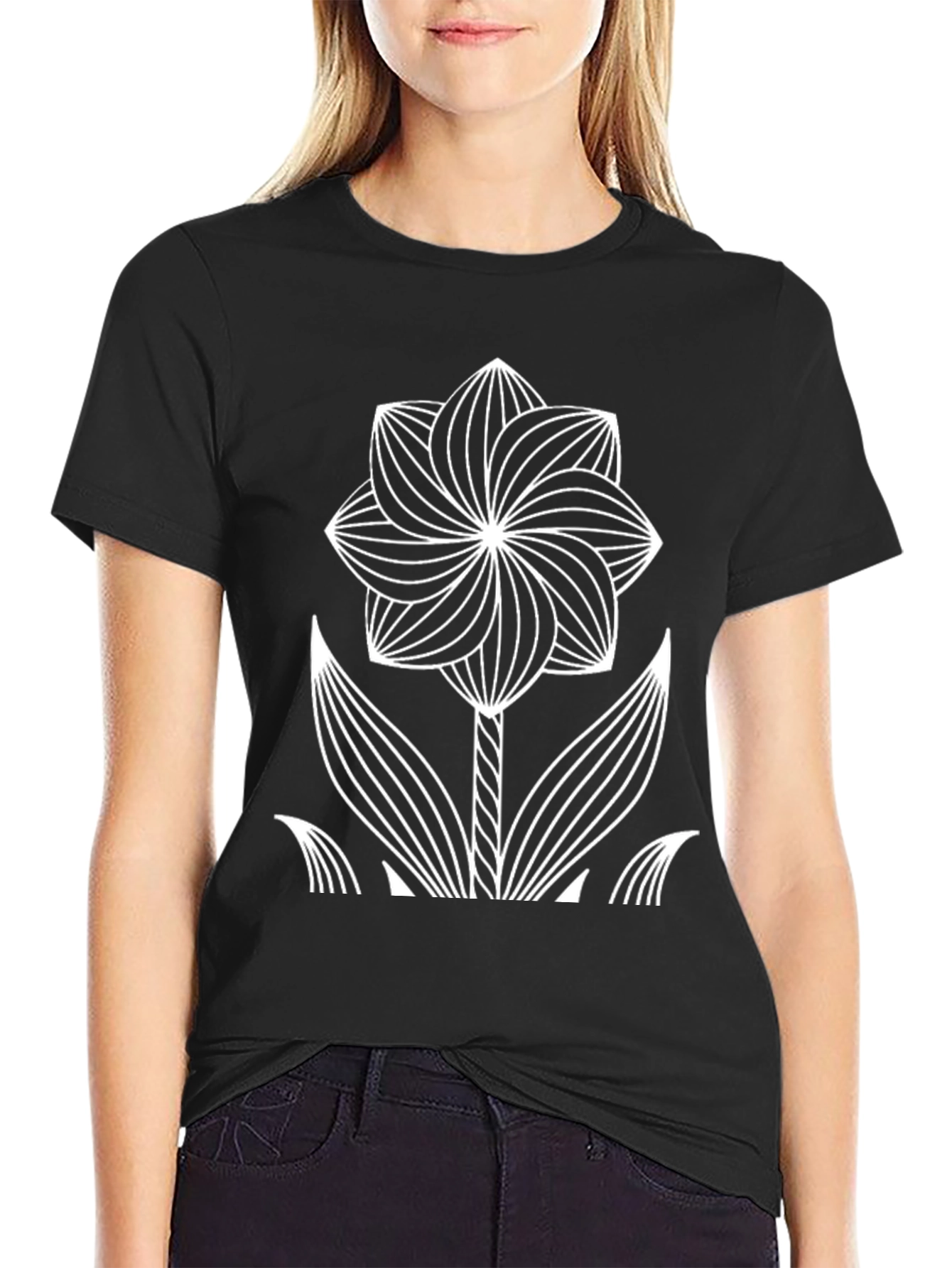 Abstract Floral Tee - Black Cotton Graphic T-Shirt