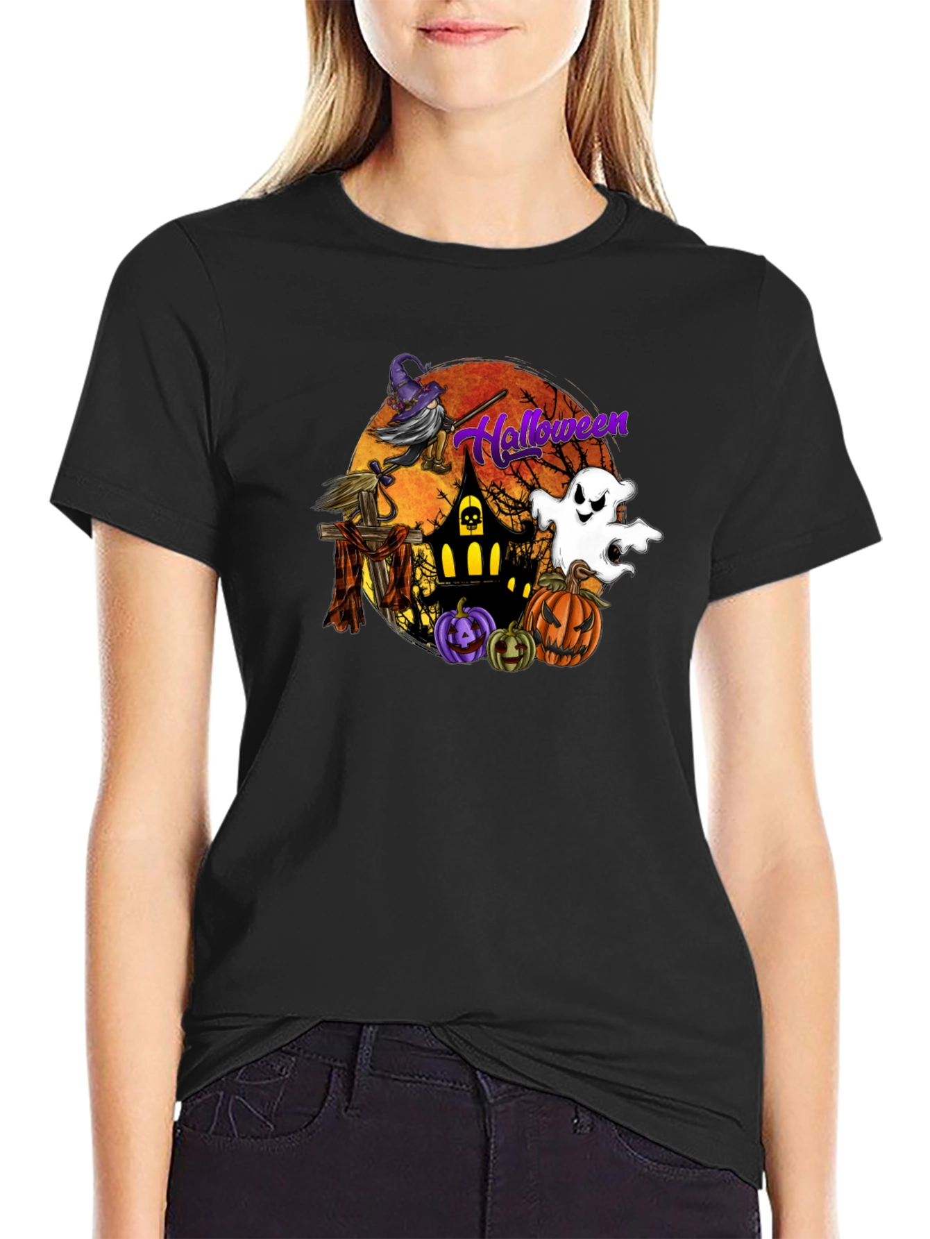 Halloween Witch and Ghost Graphic Tee