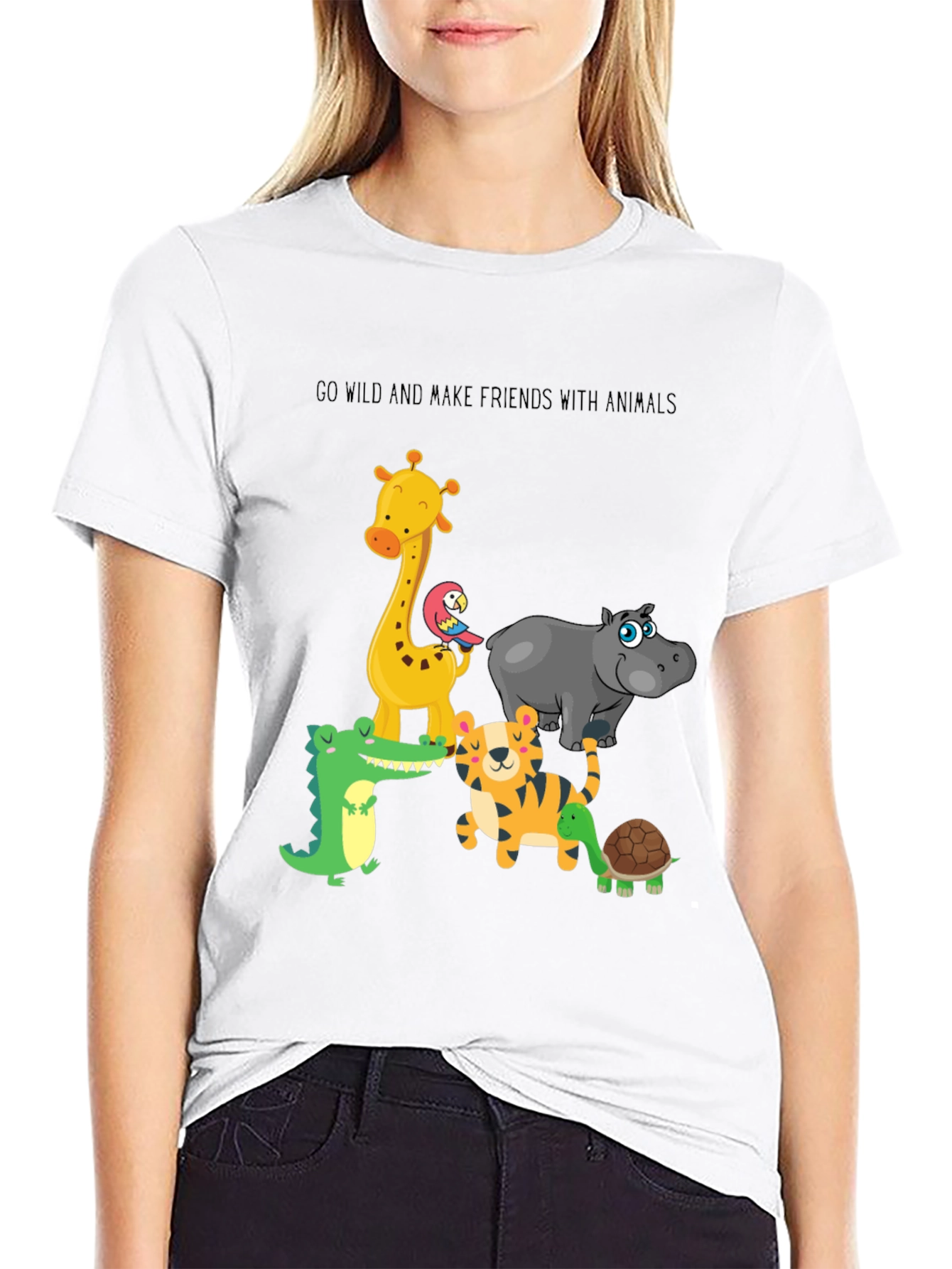 Go Wild Animals Graphic Black T-Shirt