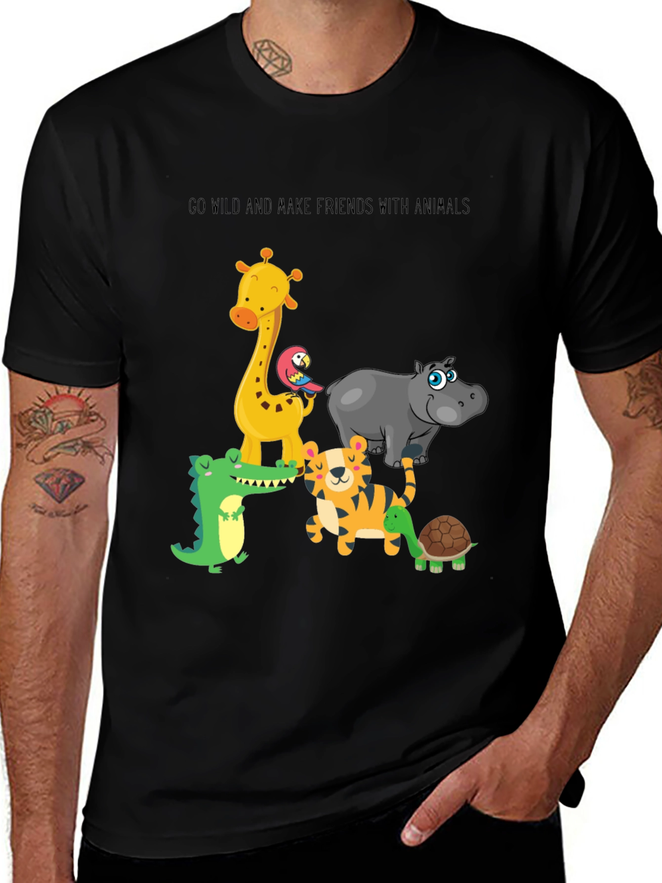Go Wild Animals Graphic Black T-Shirt