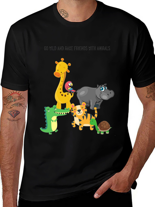 Go Wild Animals Graphic Black T-Shirt