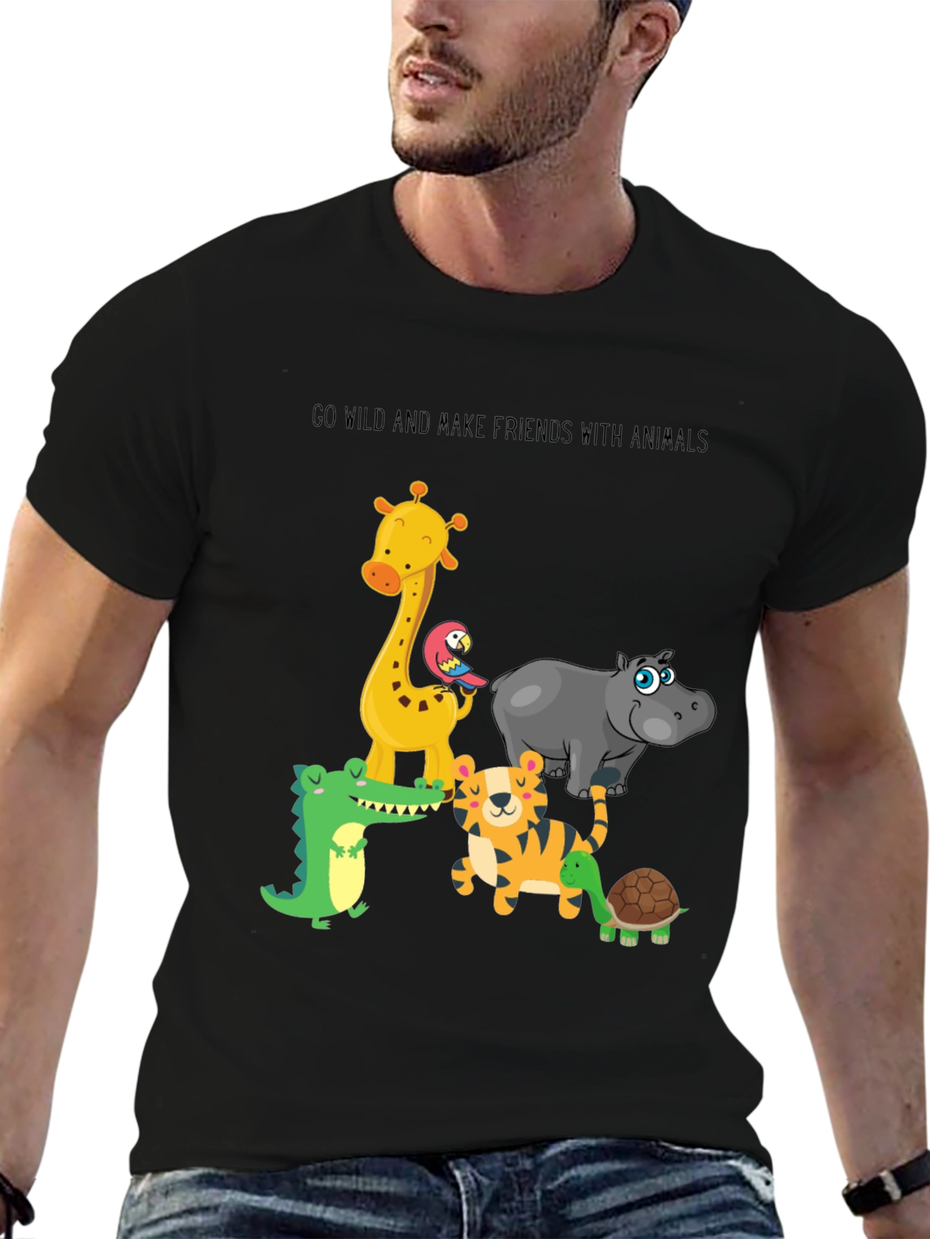 Go Wild Animals Graphic Black T-Shirt