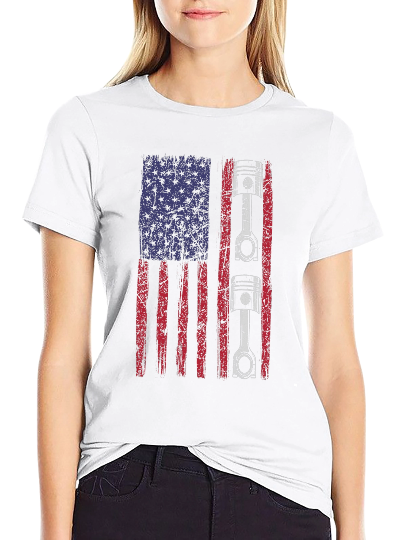 American Flag Piston Graphic Tee - Black