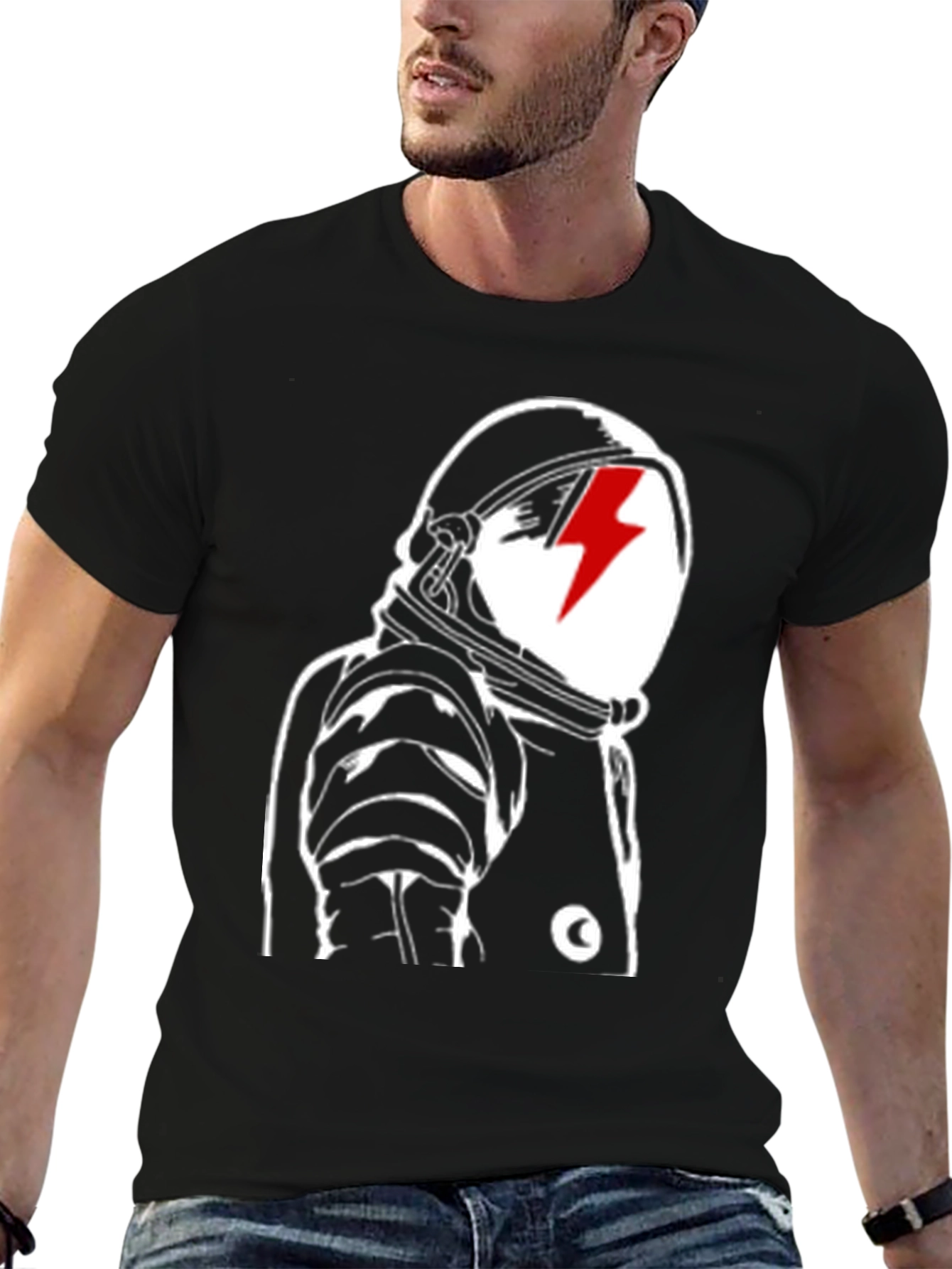 Astronaut Lightning Bolt Black Graphic Tee