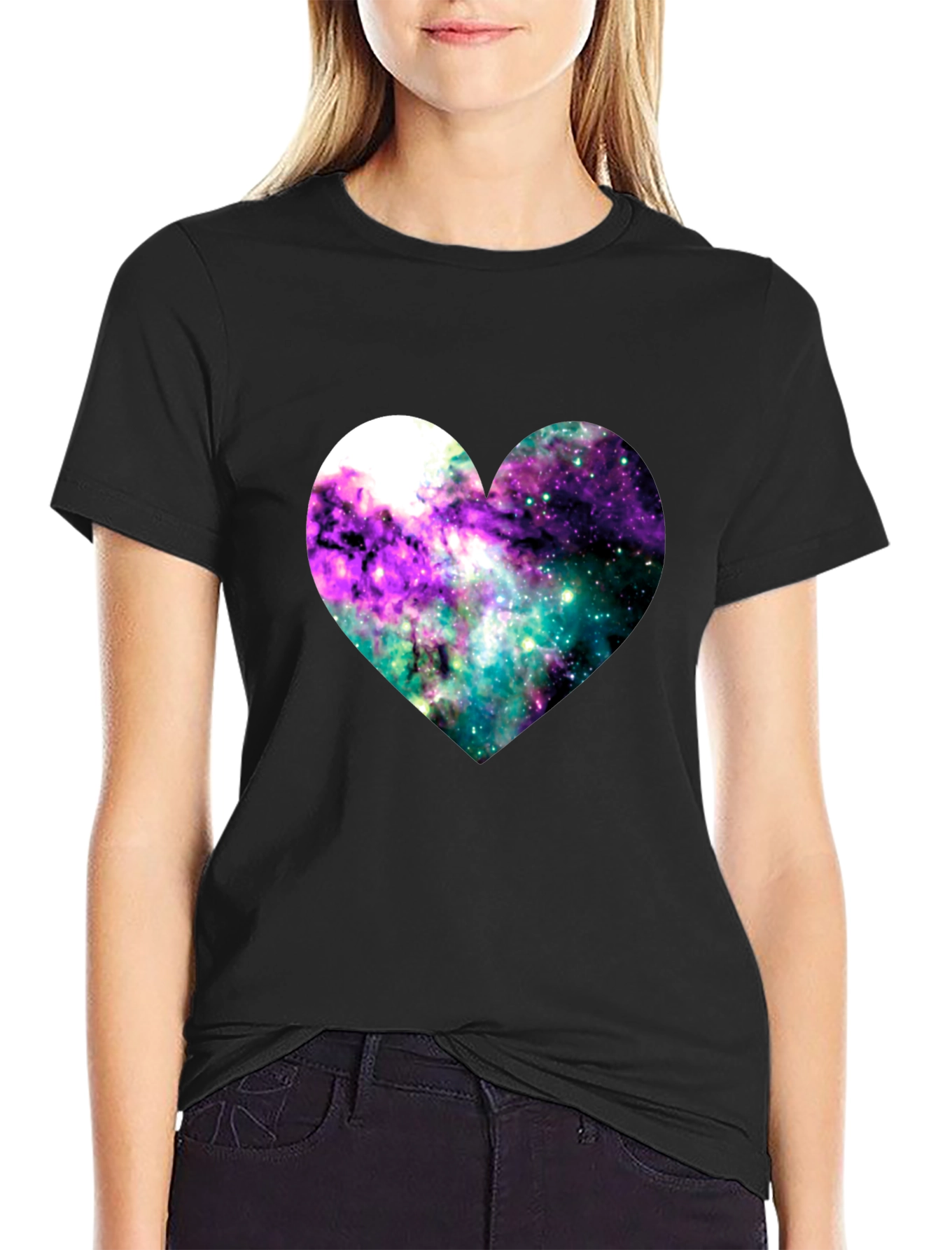 Galaxy Heart Graphic Tee - Black Cotton Blend