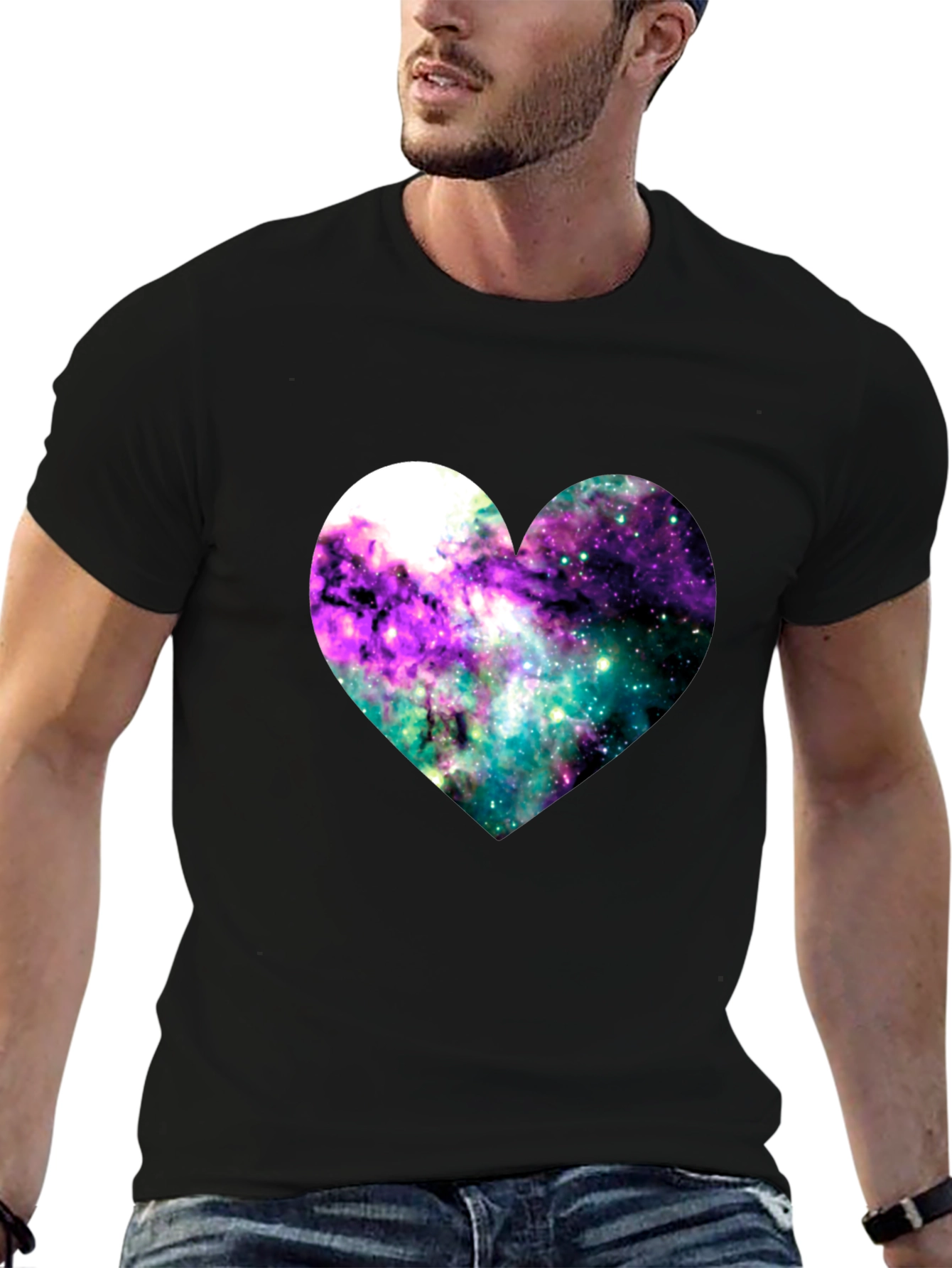 Galaxy Heart Graphic Tee - Black Cotton Blend