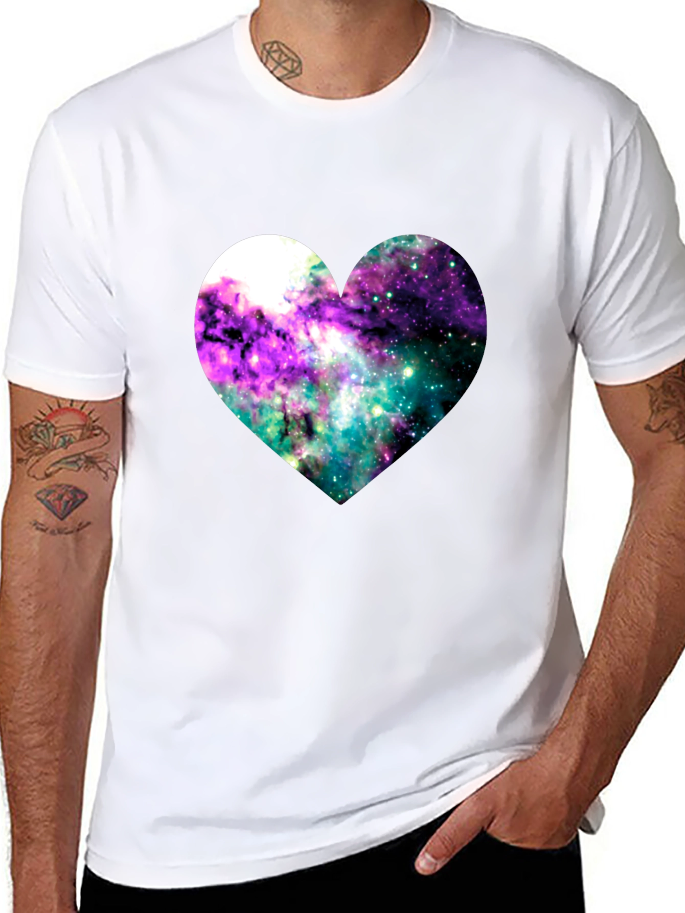 Galaxy Heart Graphic Tee - Black Cotton Blend