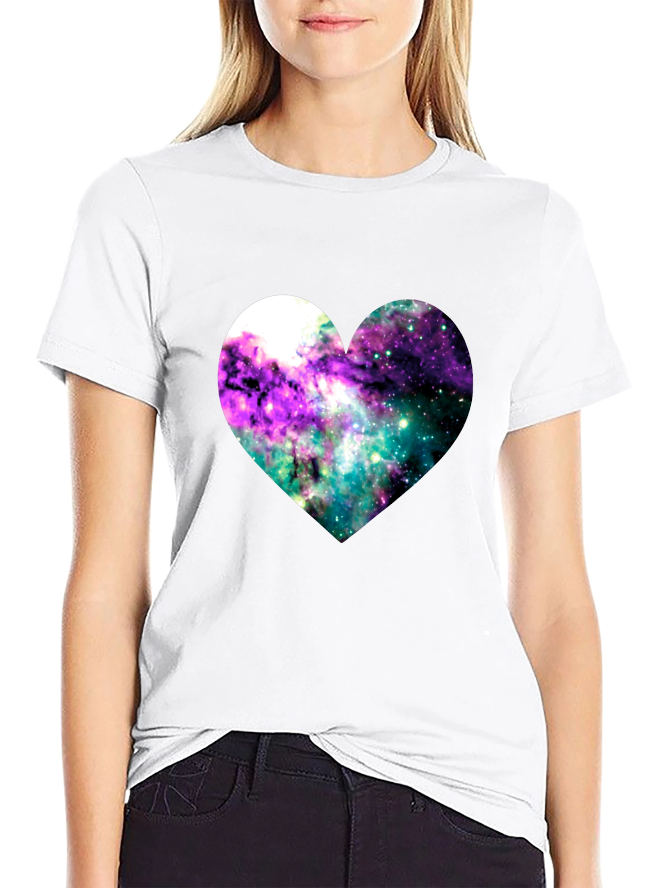 Galaxy Heart Graphic Tee - Black Cotton Blend