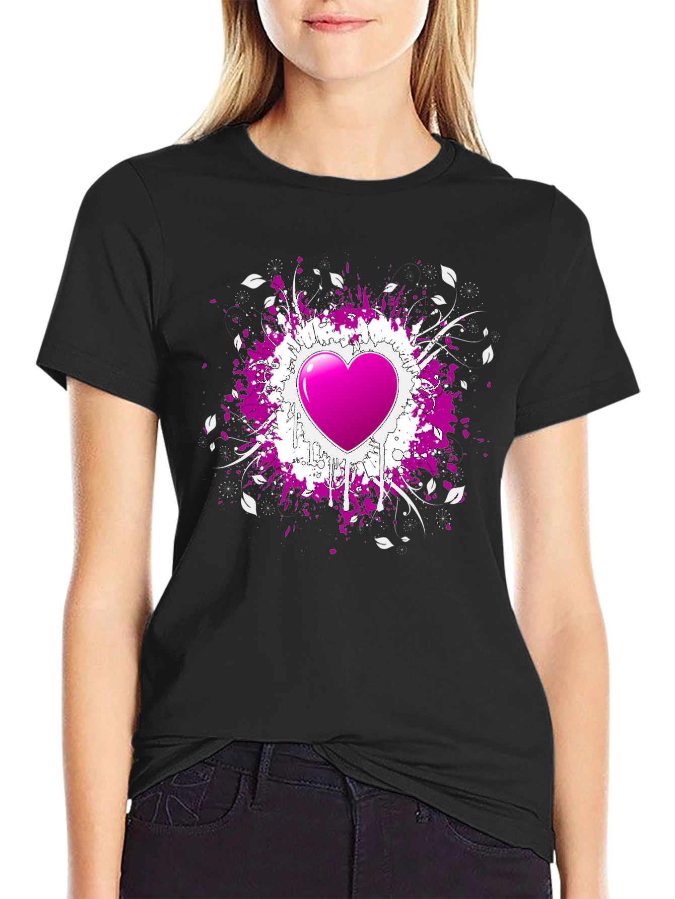 Heart Splatter Graphic Tee - Black