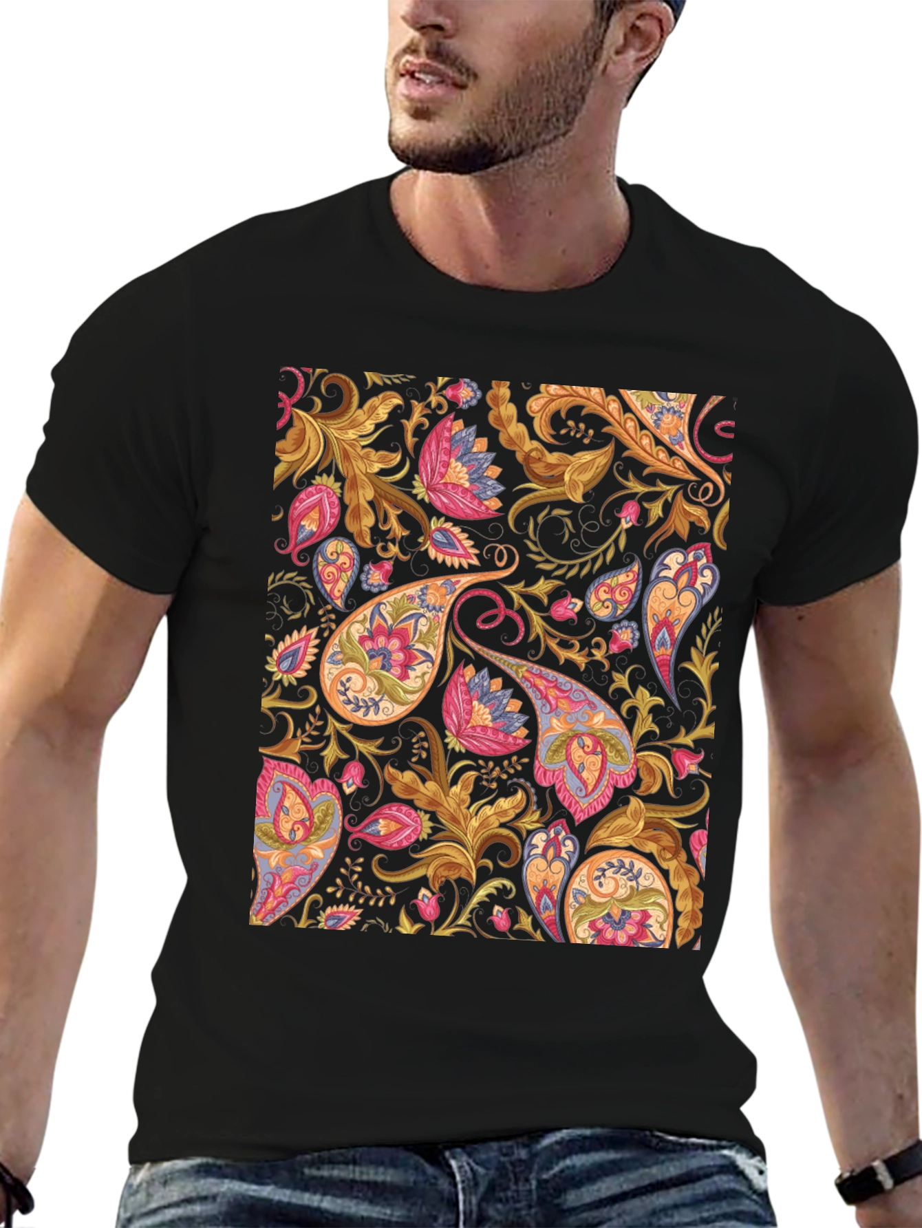 Paisley Pattern Black T-Shirt