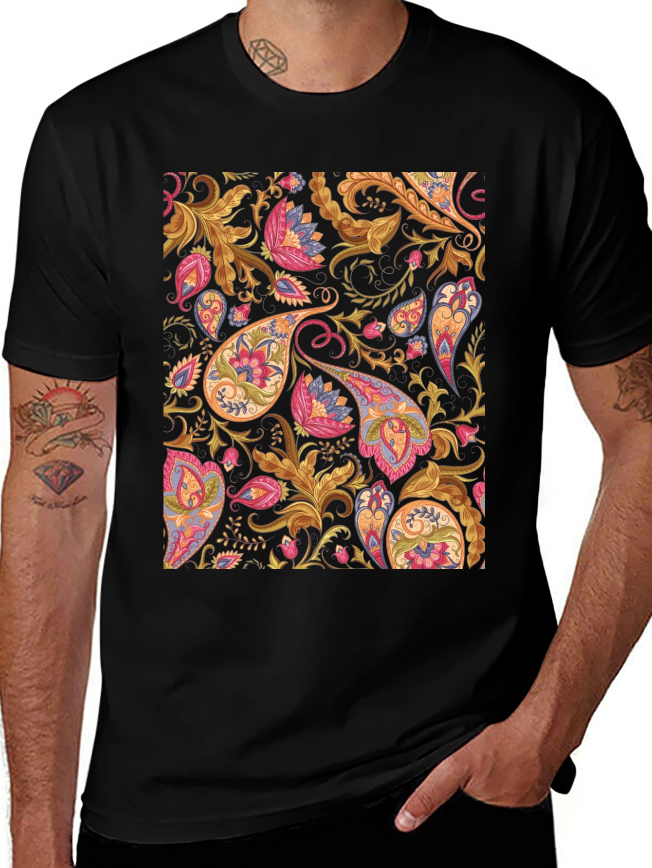 Paisley Pattern Black T-Shirt
