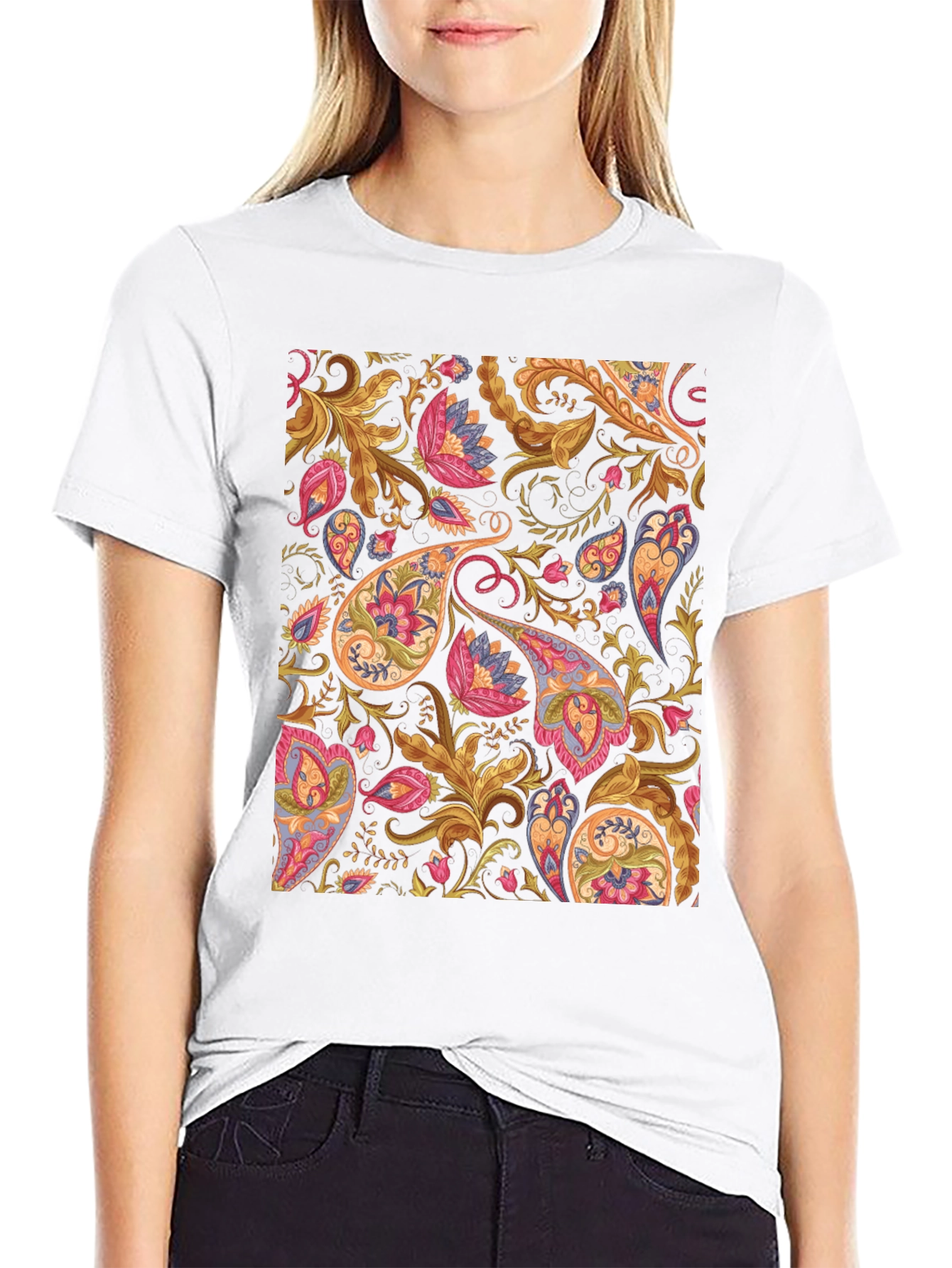 Paisley Pattern Black T-Shirt