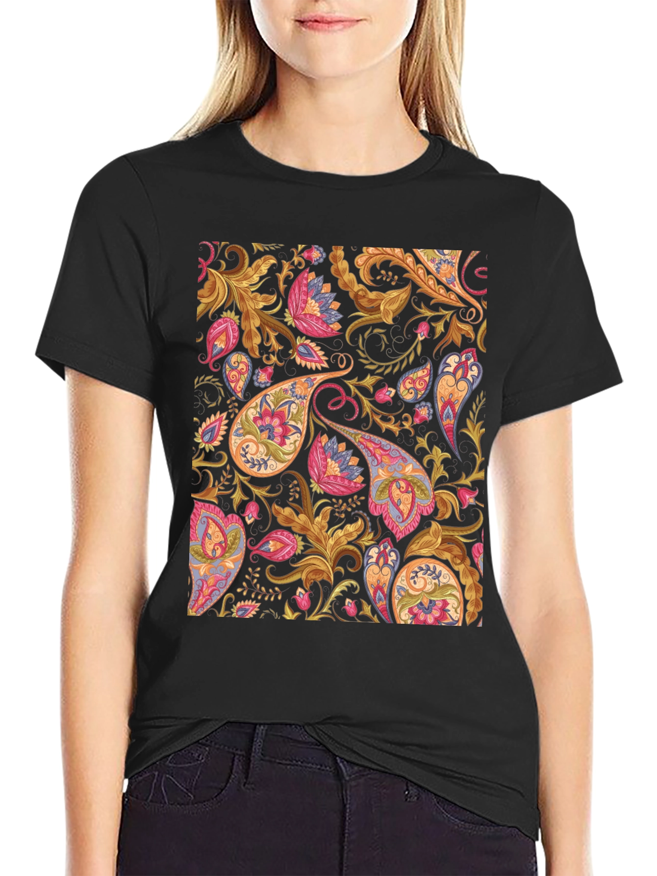 Paisley Pattern Black T-Shirt