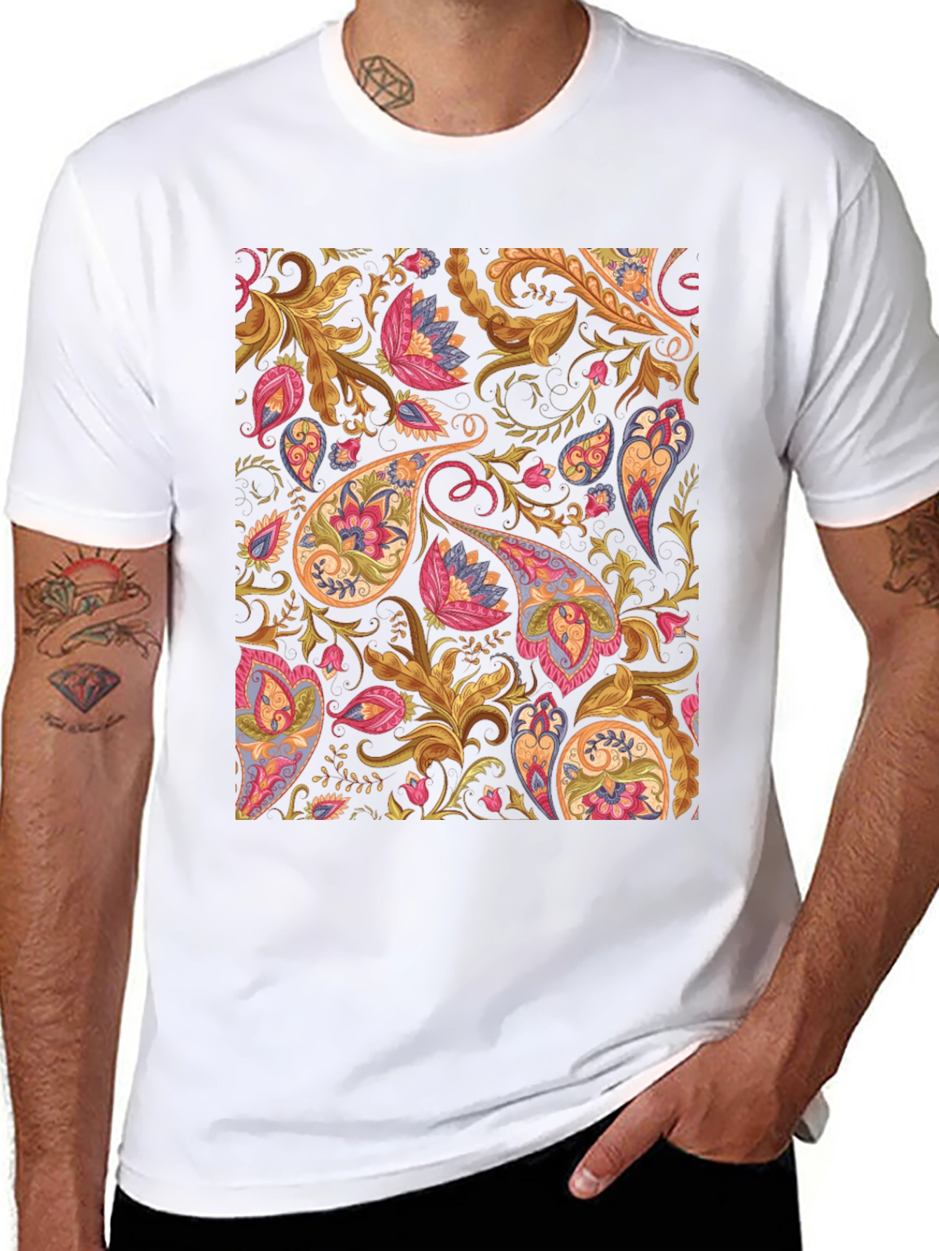 Paisley Pattern Black T-Shirt