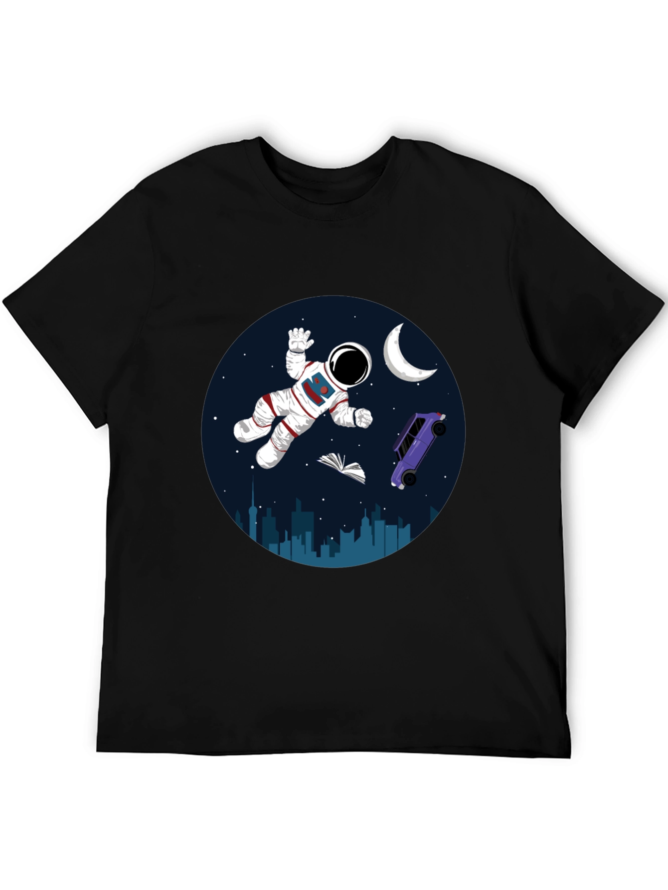 Astronaut in Space Graphic Tee - Black Cotton Blend