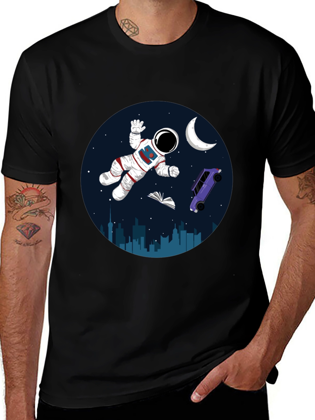 Astronaut in Space Graphic Tee - Black Cotton Blend
