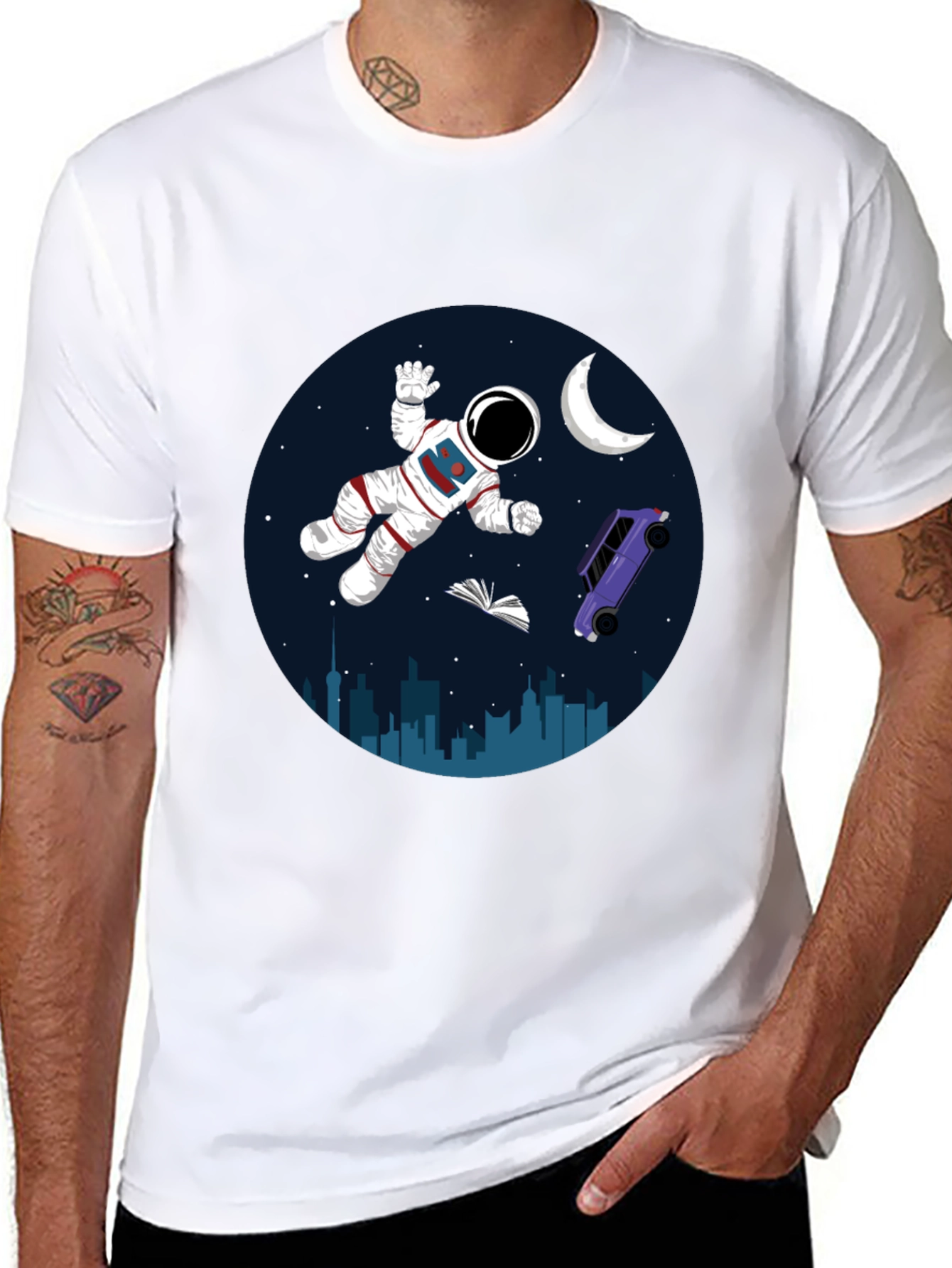 Astronaut in Space Graphic Tee - Black Cotton Blend