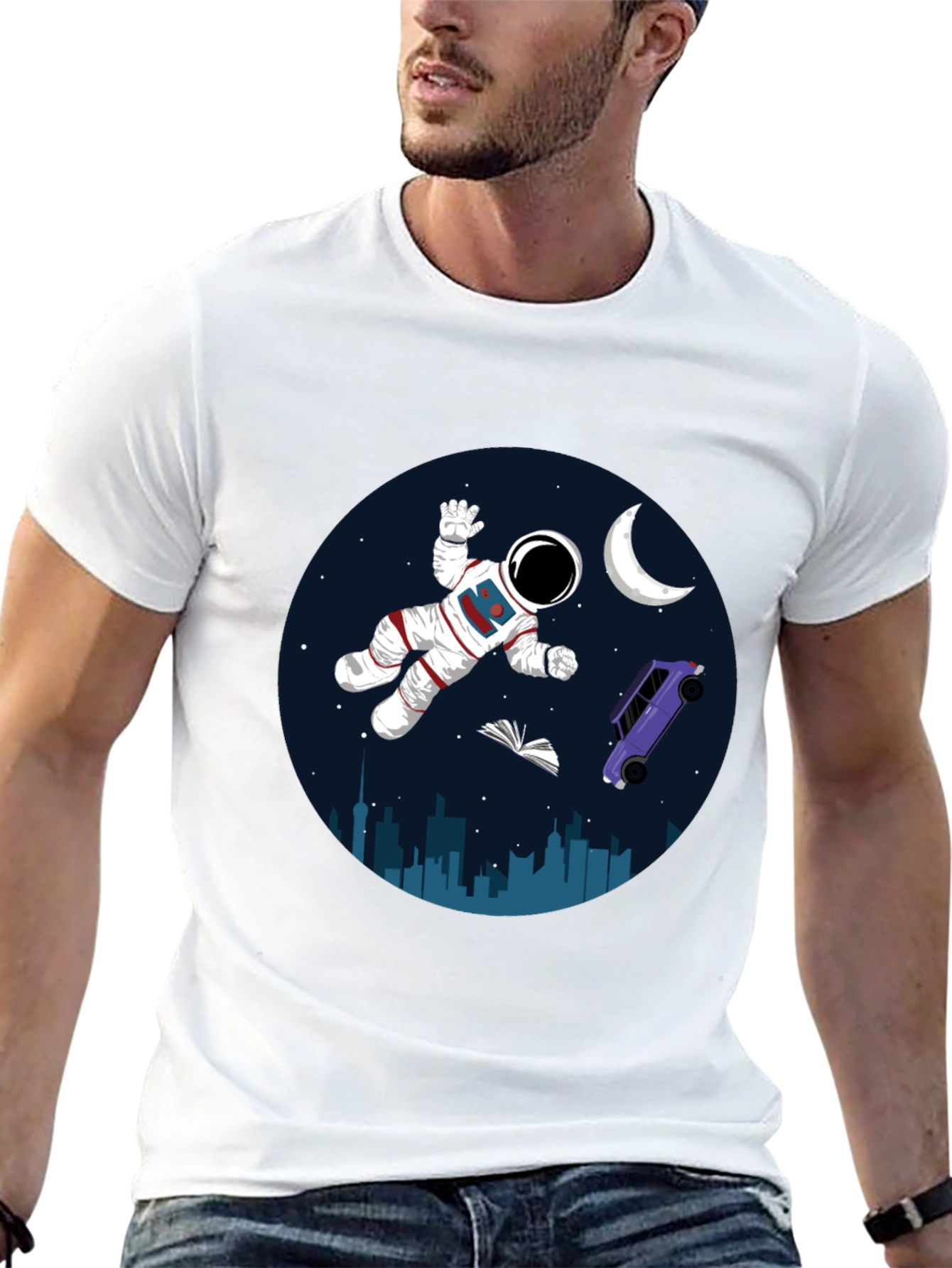 Astronaut in Space Graphic Tee - Black Cotton Blend