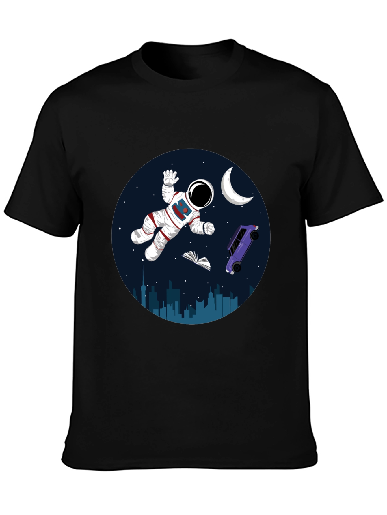 Astronaut in Space Graphic Tee - Black Cotton Blend