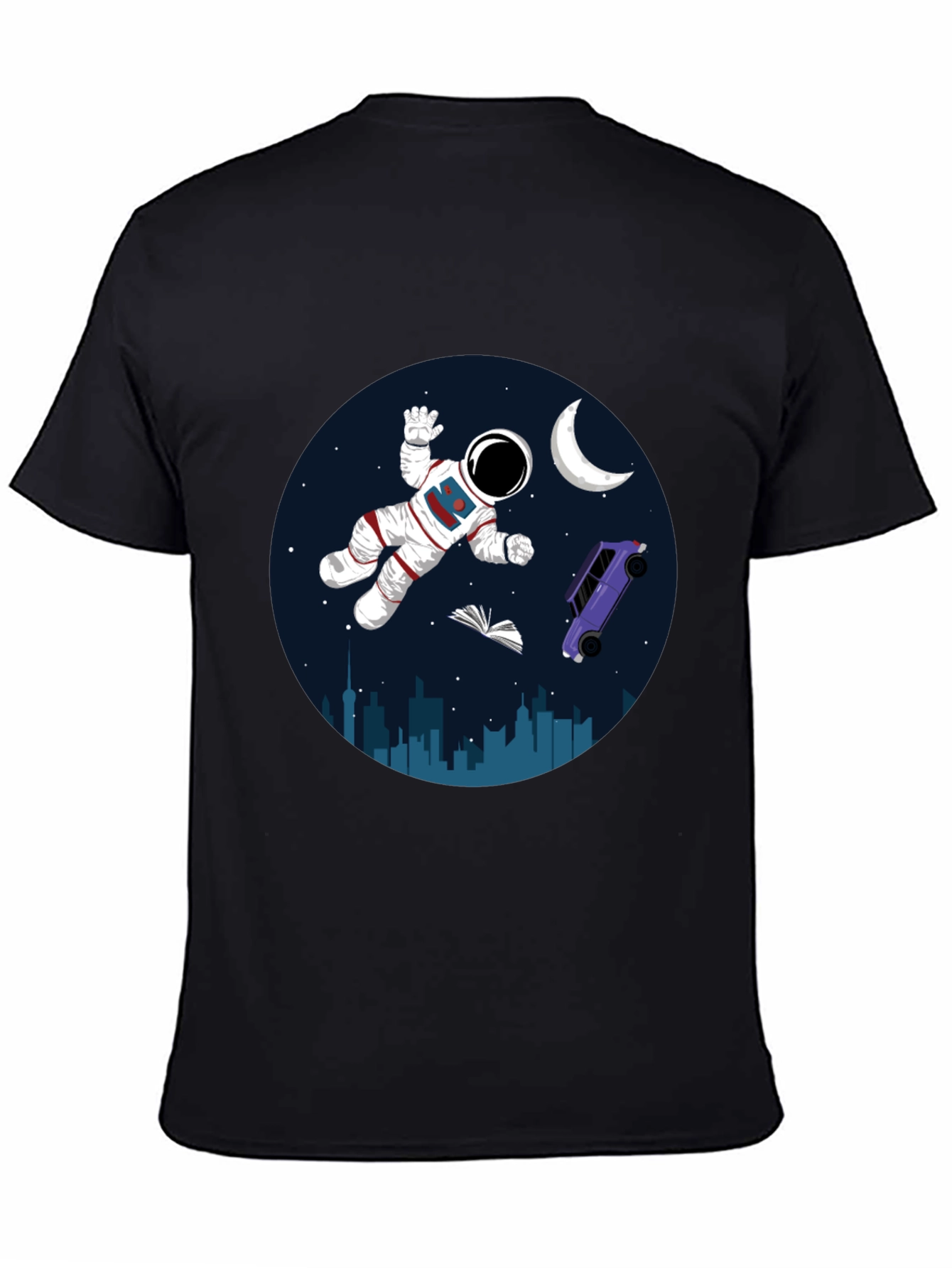 Astronaut in Space Graphic Tee - Black Cotton Blend
