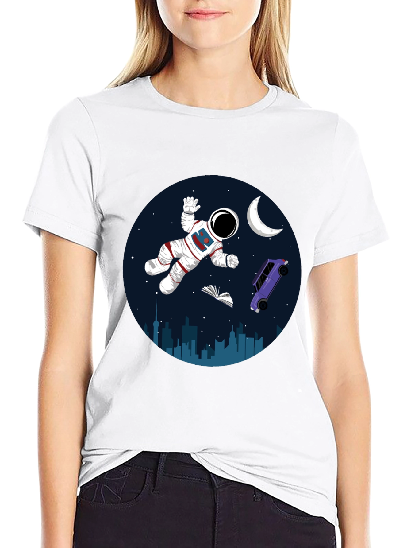 Astronaut in Space Graphic Tee - Black Cotton Blend