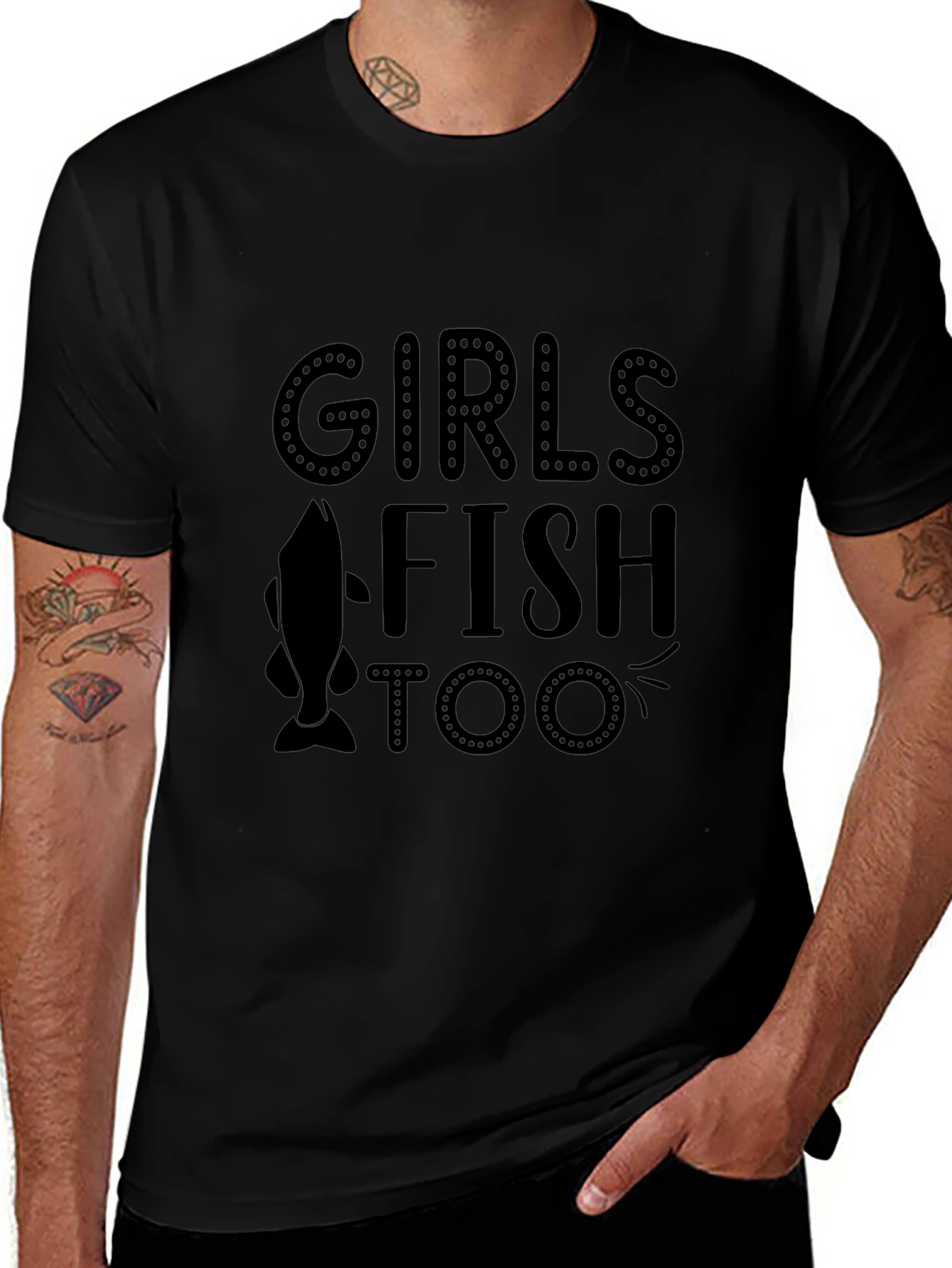 Girls Fish Too Black Graphic Tee