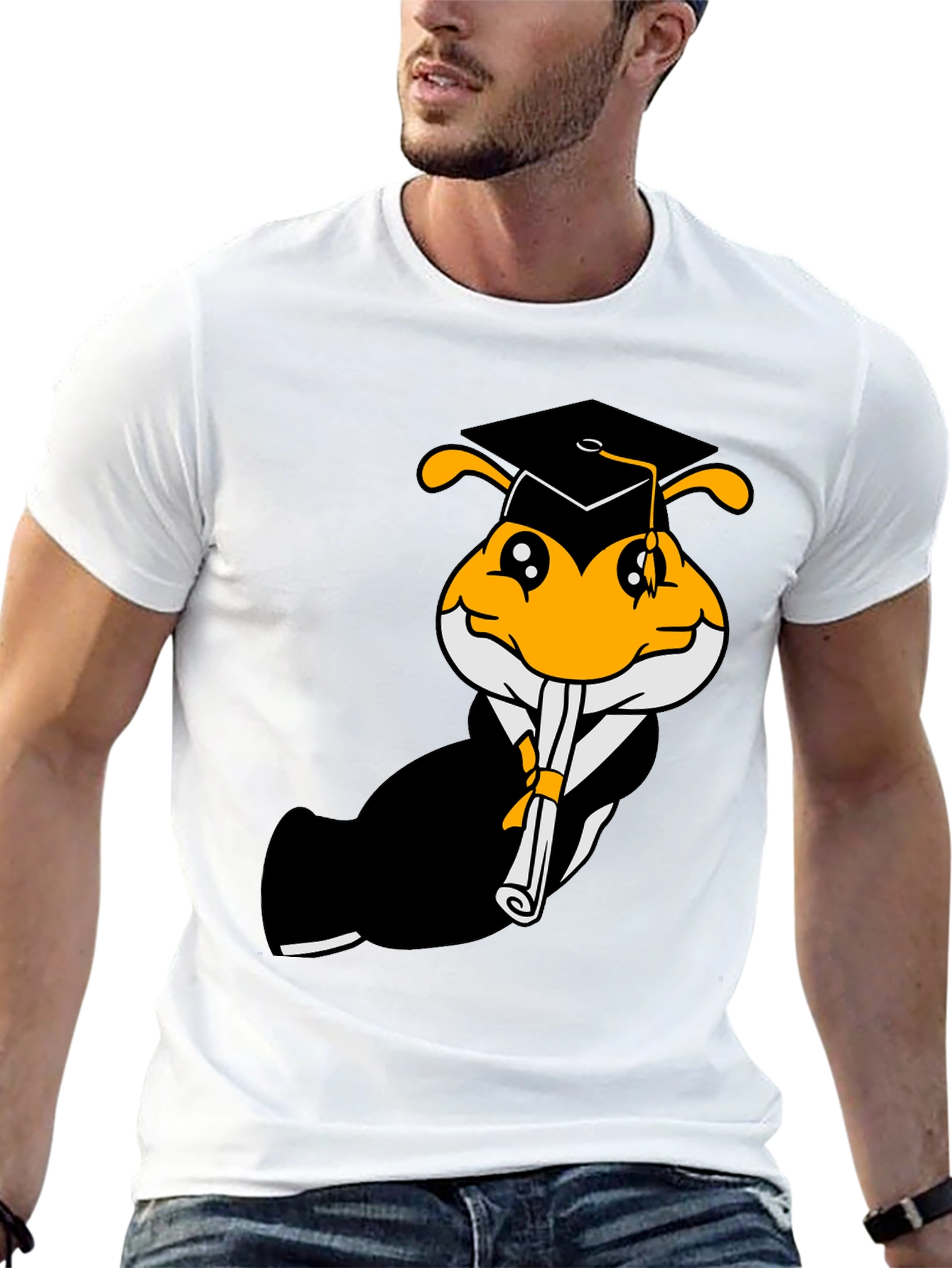 Graduation Bee Graphic Tee - Black Cotton T-Shirt
