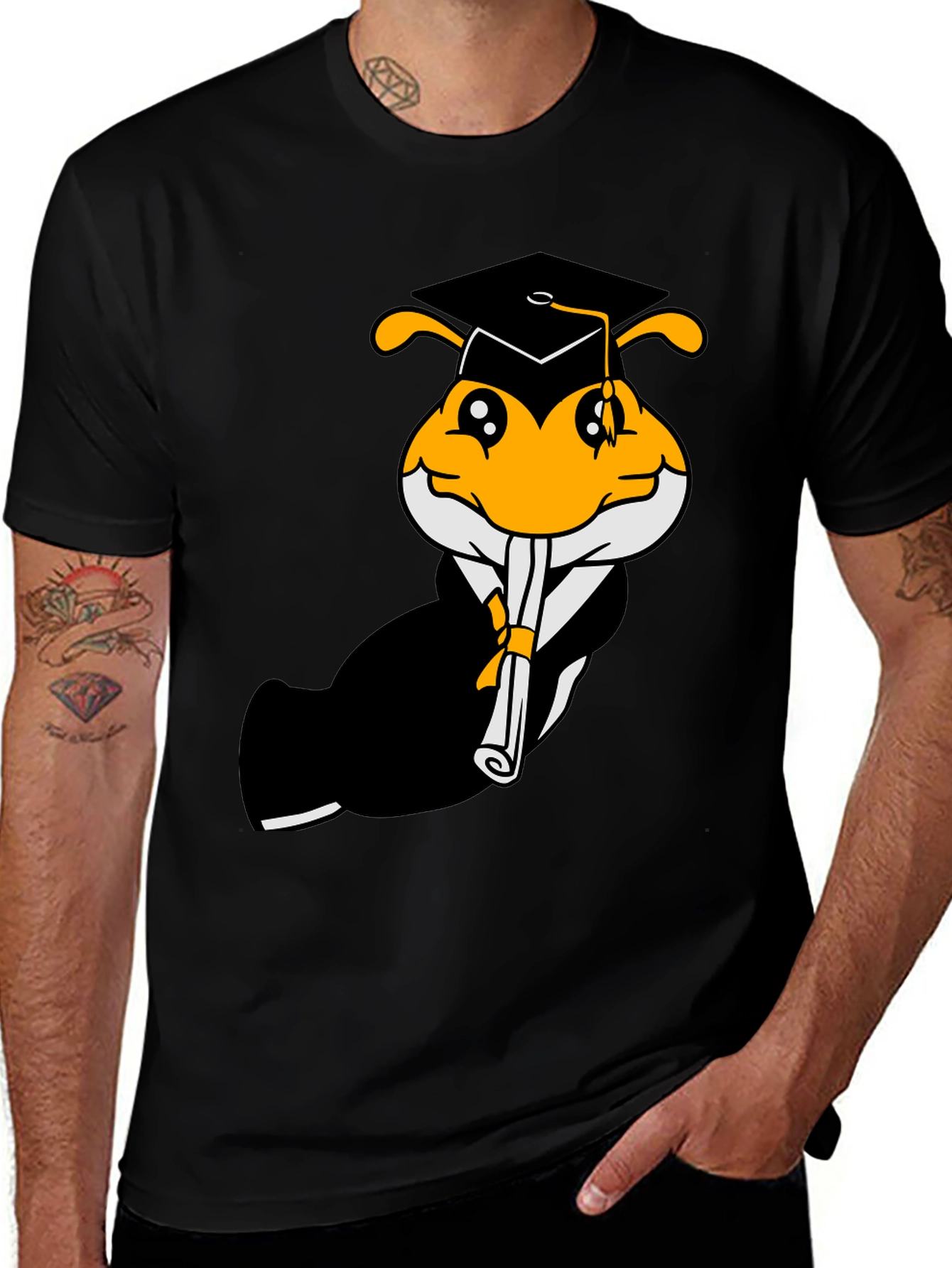 Graduation Bee Graphic Tee - Black Cotton T-Shirt