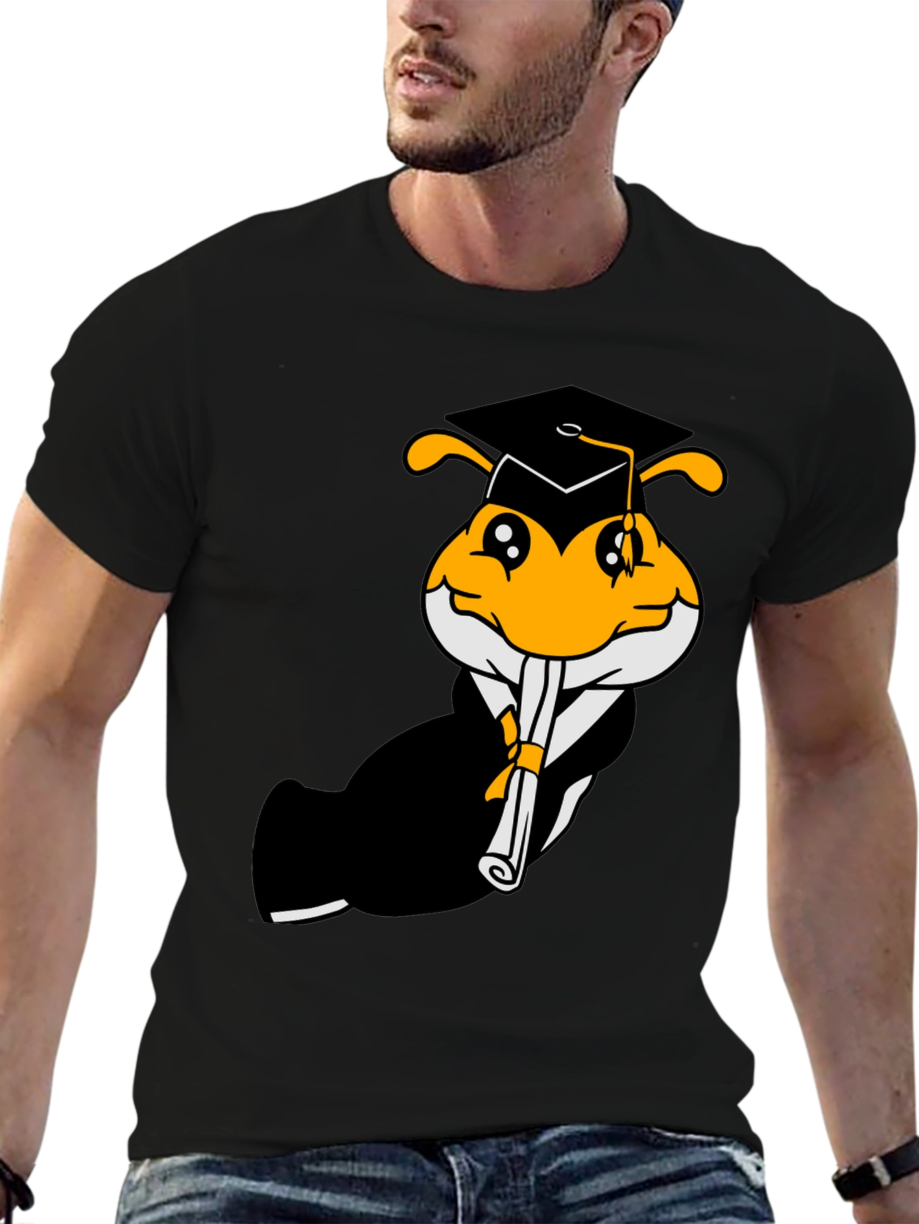 Graduation Bee Graphic Tee - Black Cotton T-Shirt