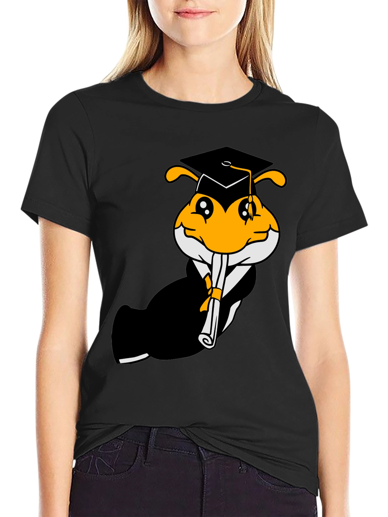 Graduation Bee Graphic Tee - Black Cotton T-Shirt